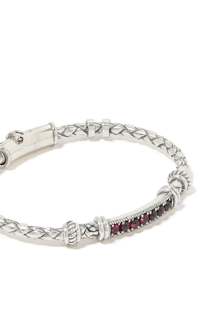 Cabouchon Single Braided Bangle, Silver & Garnet