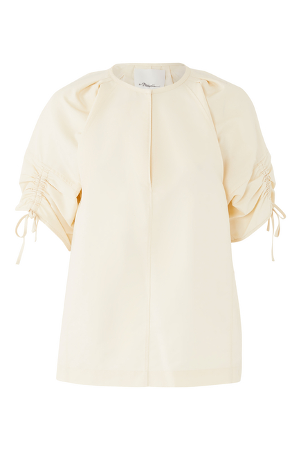 Gathered Sleeve Band Collar Top