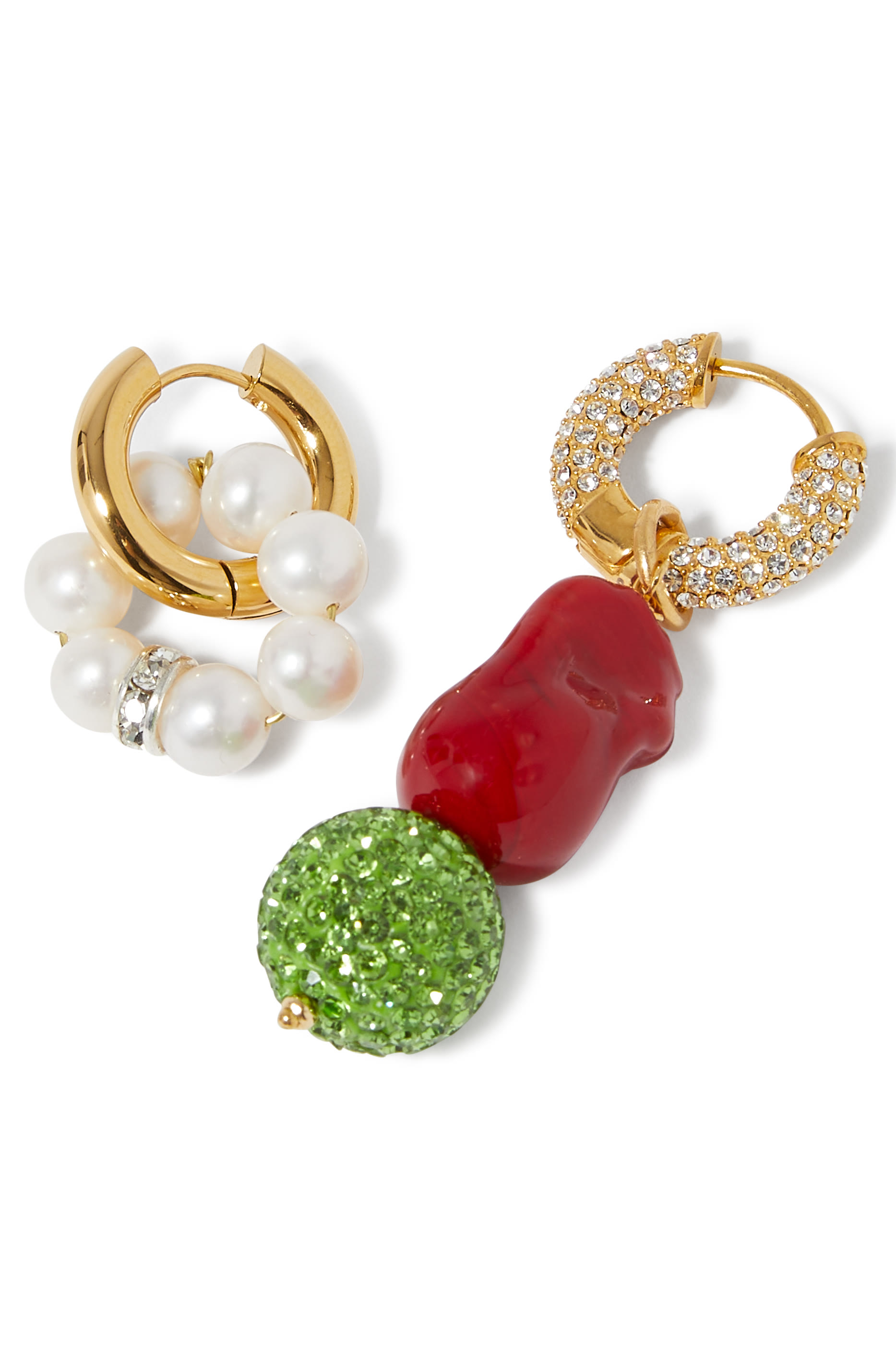 Mix-and-Match Huggie Earrings, 24k Gold-Plated Brass & Pearls