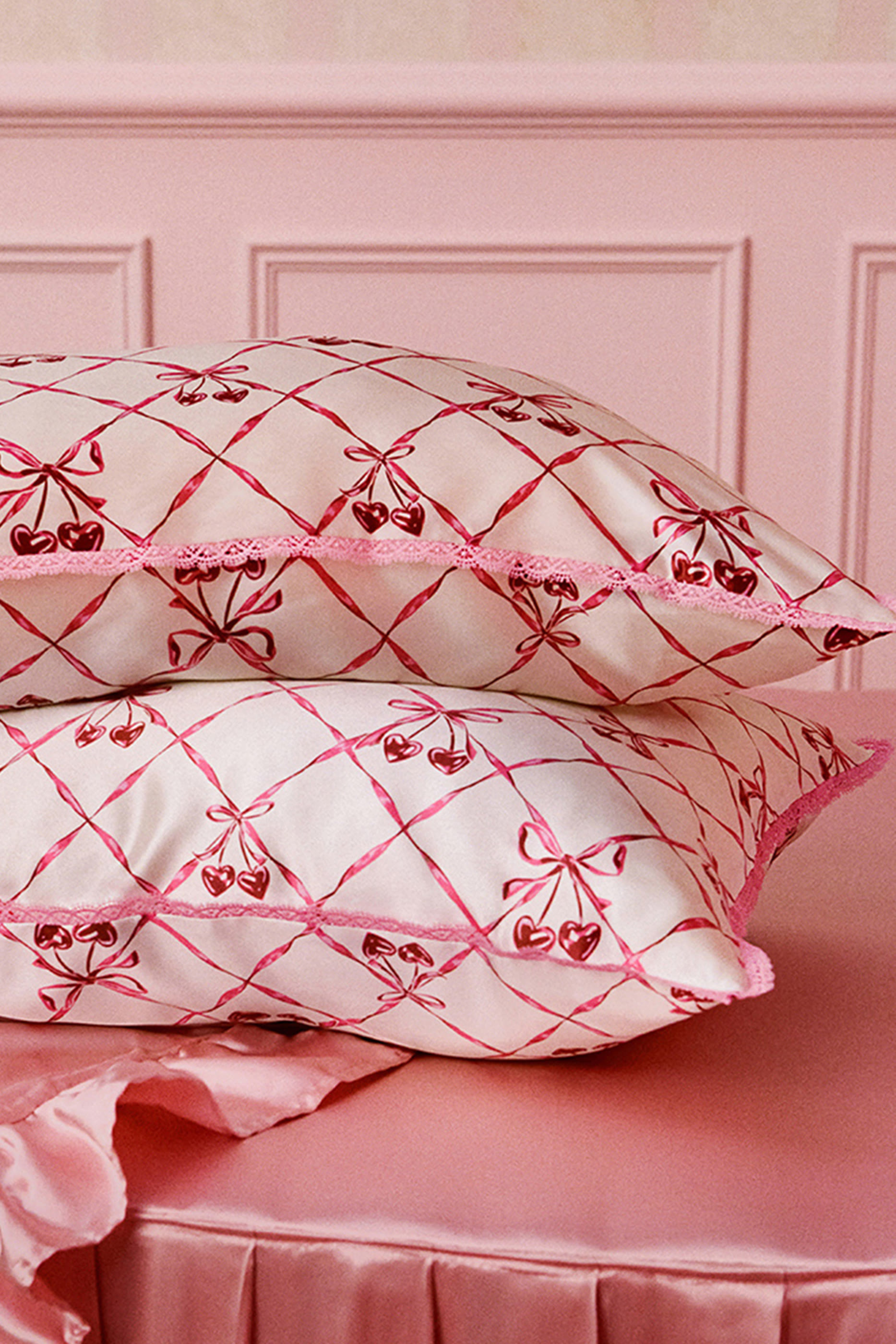 Sweet Cherry  Queen Pillowcase with Lace Trim 