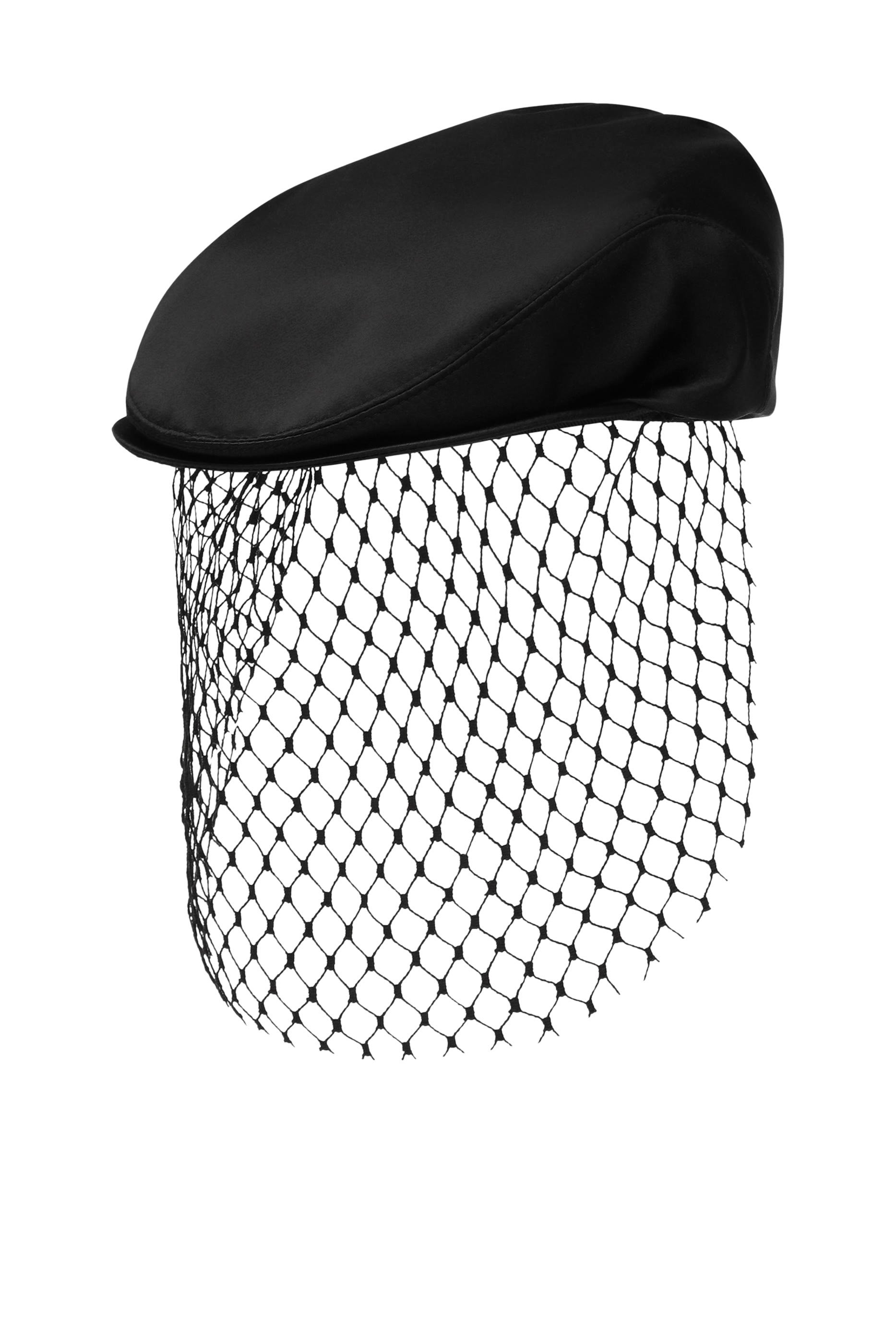 Silk Satin Flat Cap with Veil