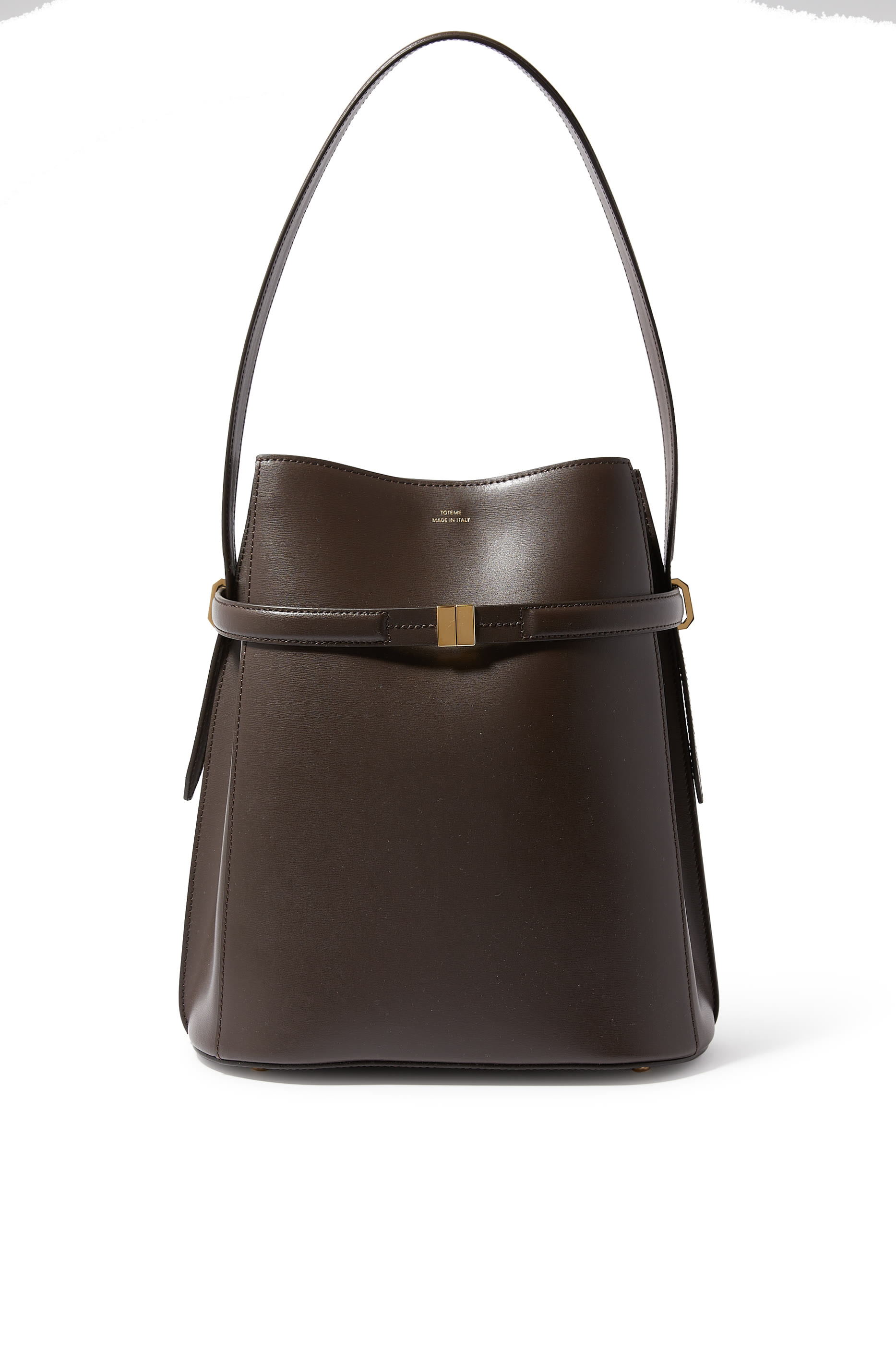 Belted Leather Bucket Bag