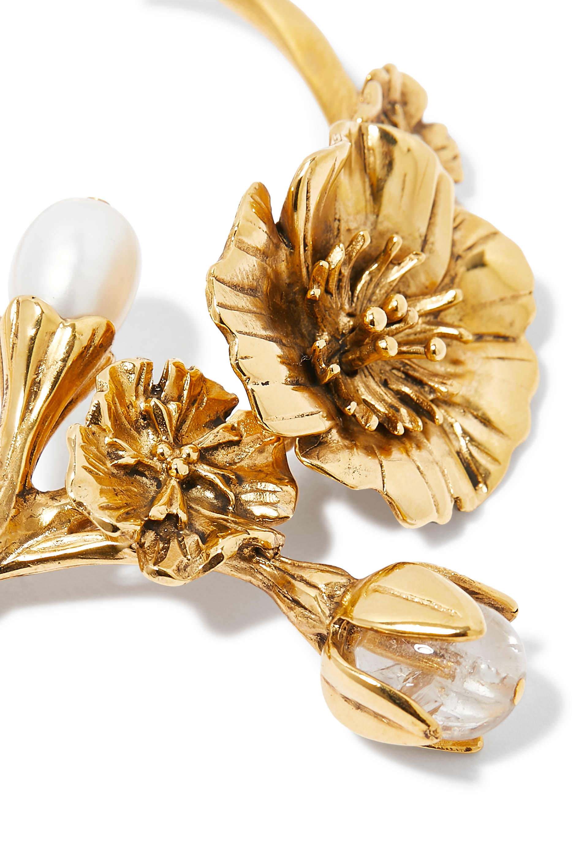 Fleur de Pavot Pearl Bracelet, 24K Gold-Plated Brass with Freshwater Pearl & Natural Rock Crystal