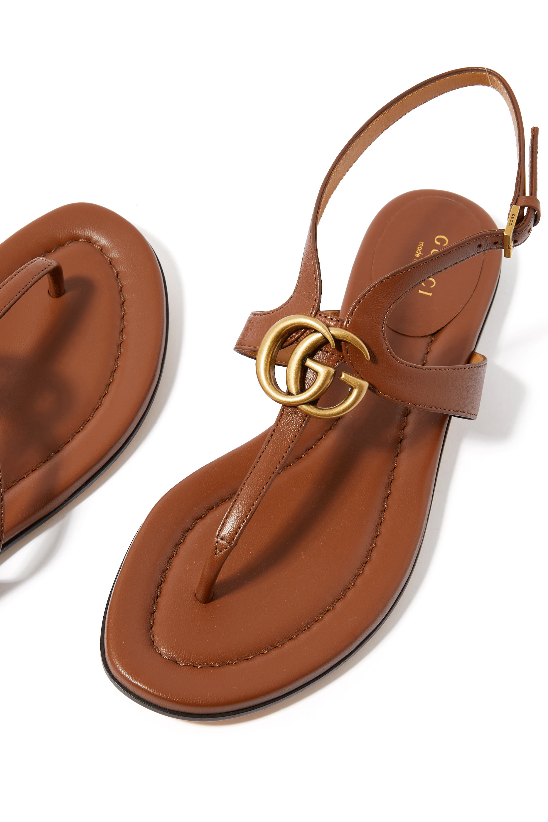 Double G Flat Leather Thong Sandals