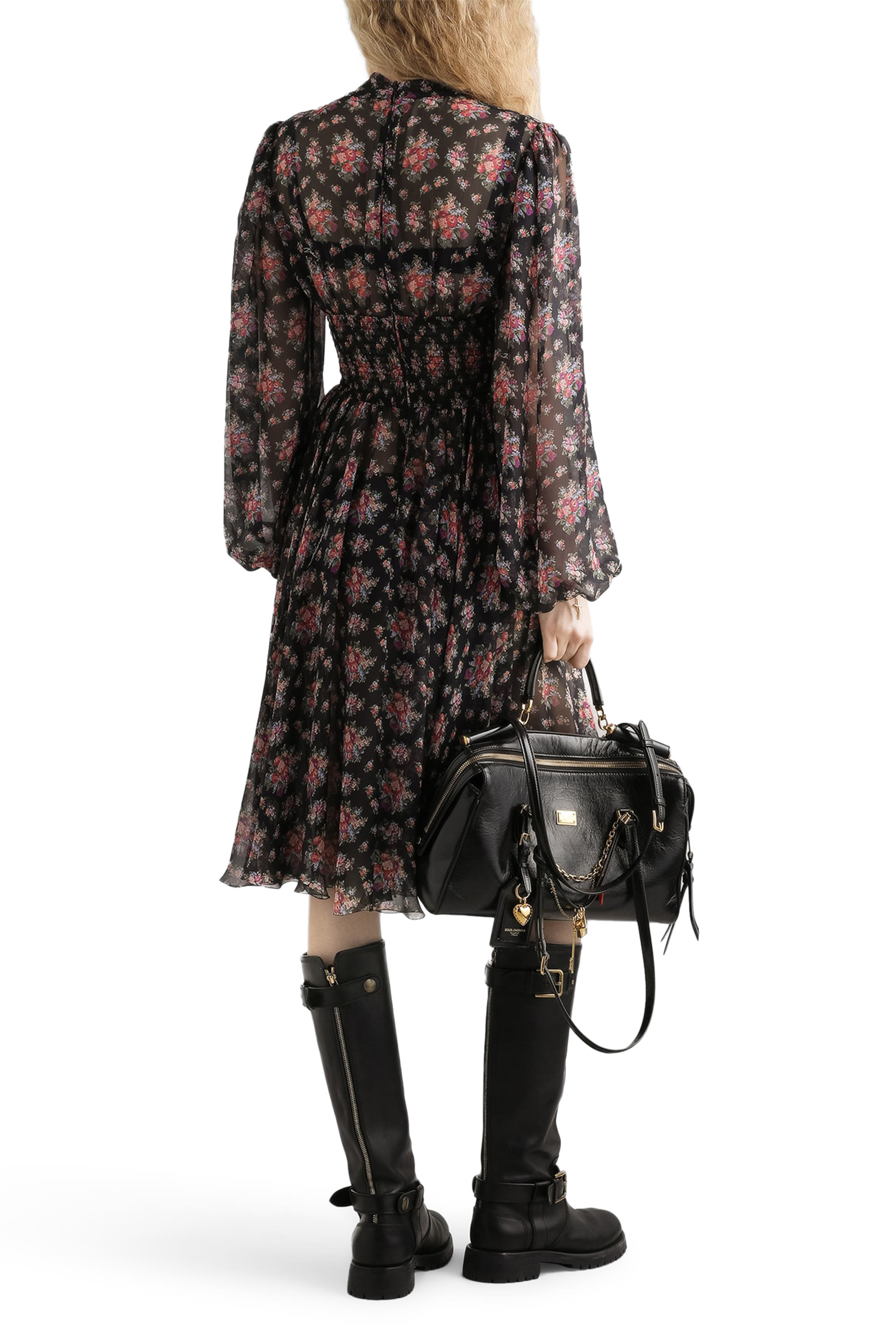 Small Flower Bouquets-Print Chiffon Dress