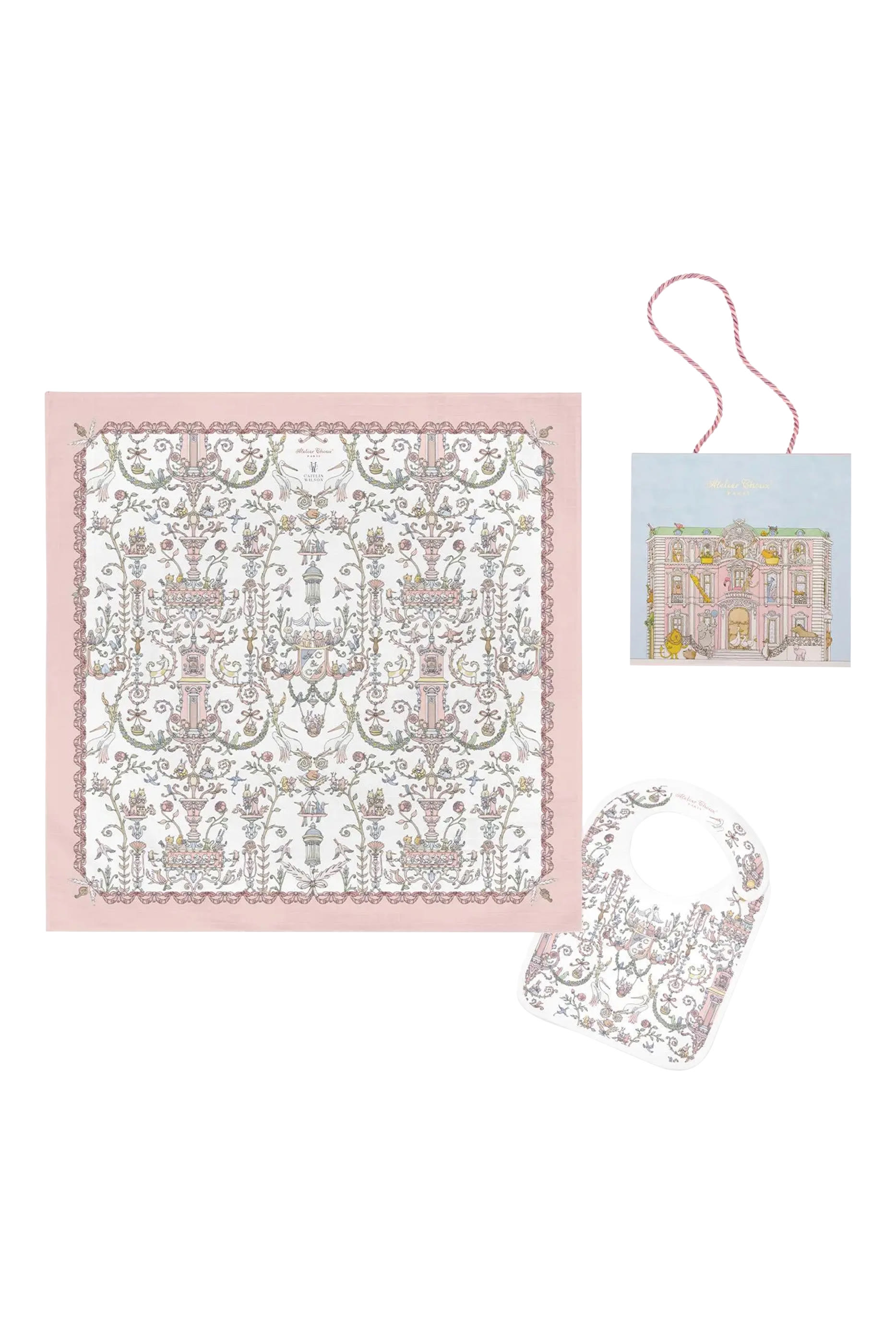 Kids Toile de Jouy Carr&eacute; & Satin Bib Set