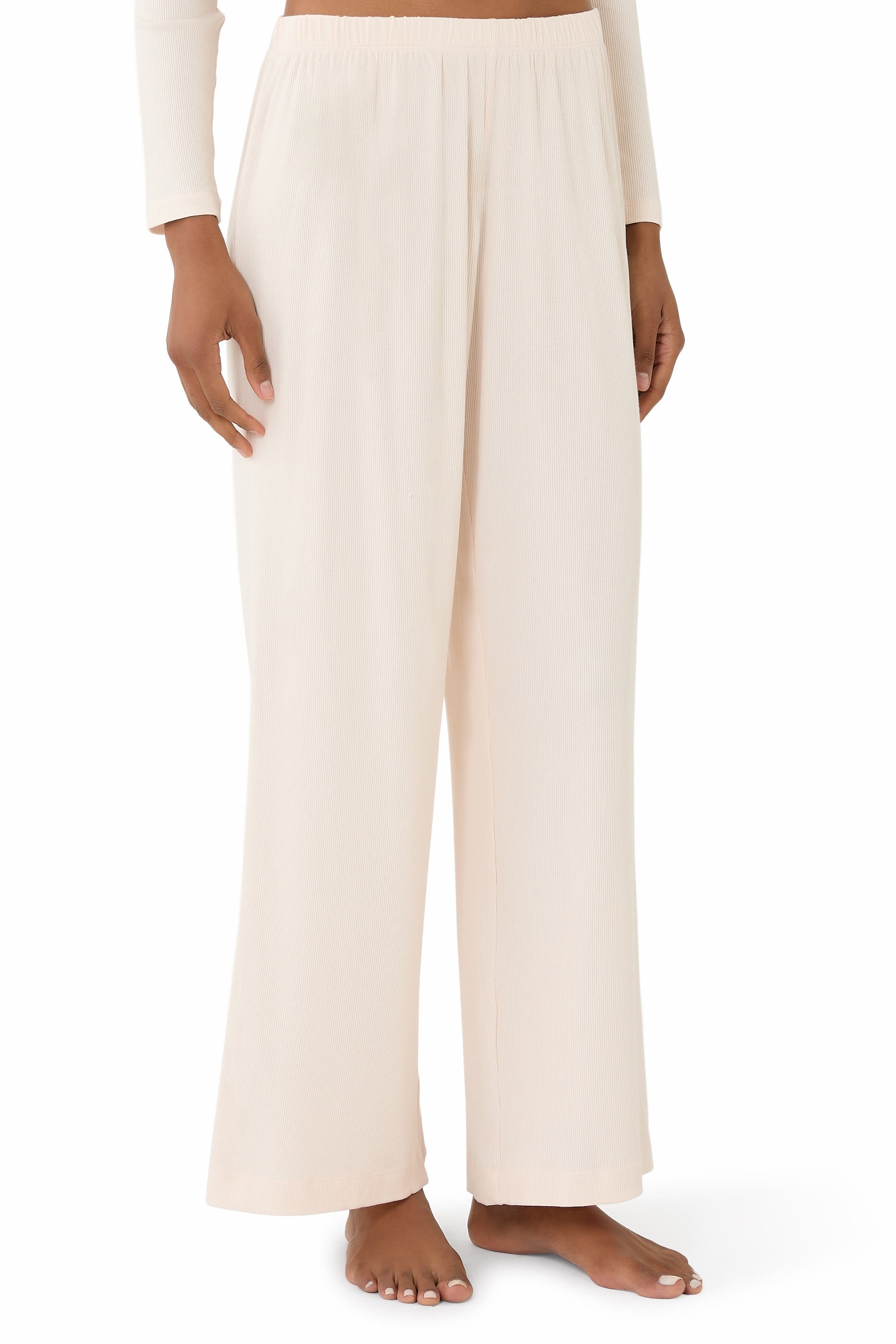 Jersey Lace Trim Long Sleeve Ribbed Pyjama Set 