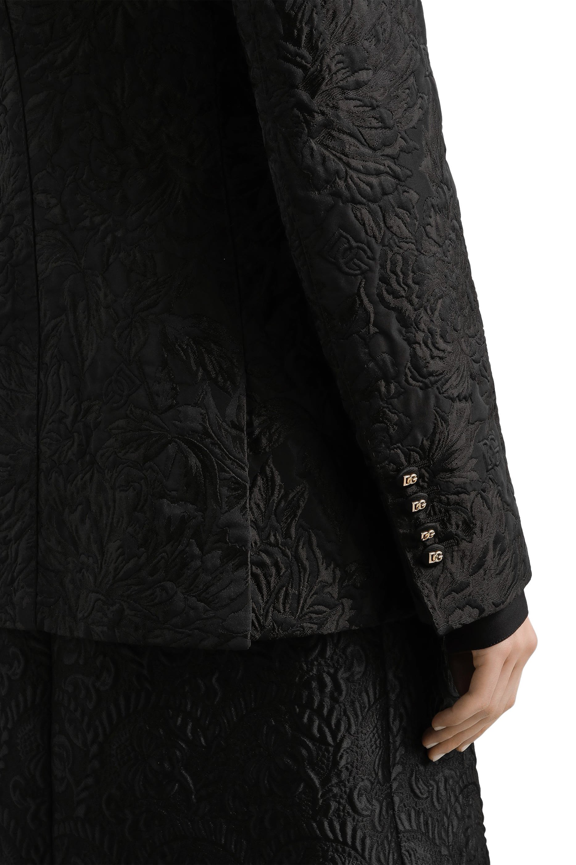 Single-Breasted Floral Quilted Jacquard Turlington Jacket