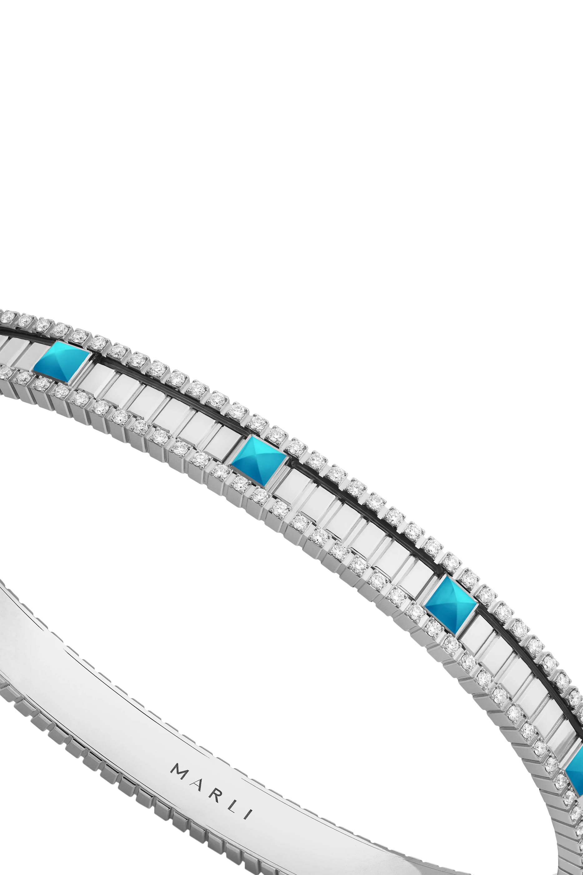 Life Hinged Bangle, 18k White Gold with Turquoise & Diamonds