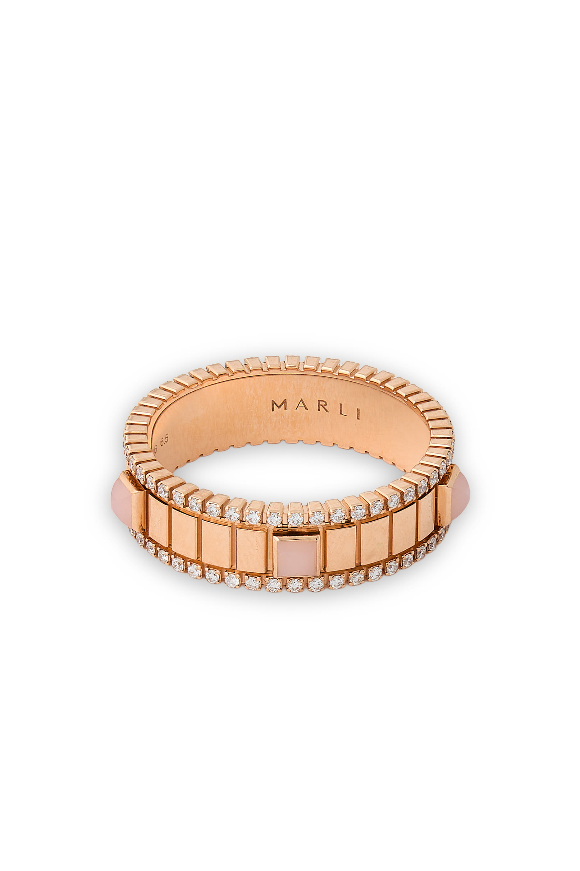 LIFE Ring, 18K Rose Gold, Diamonds & Pink Opal