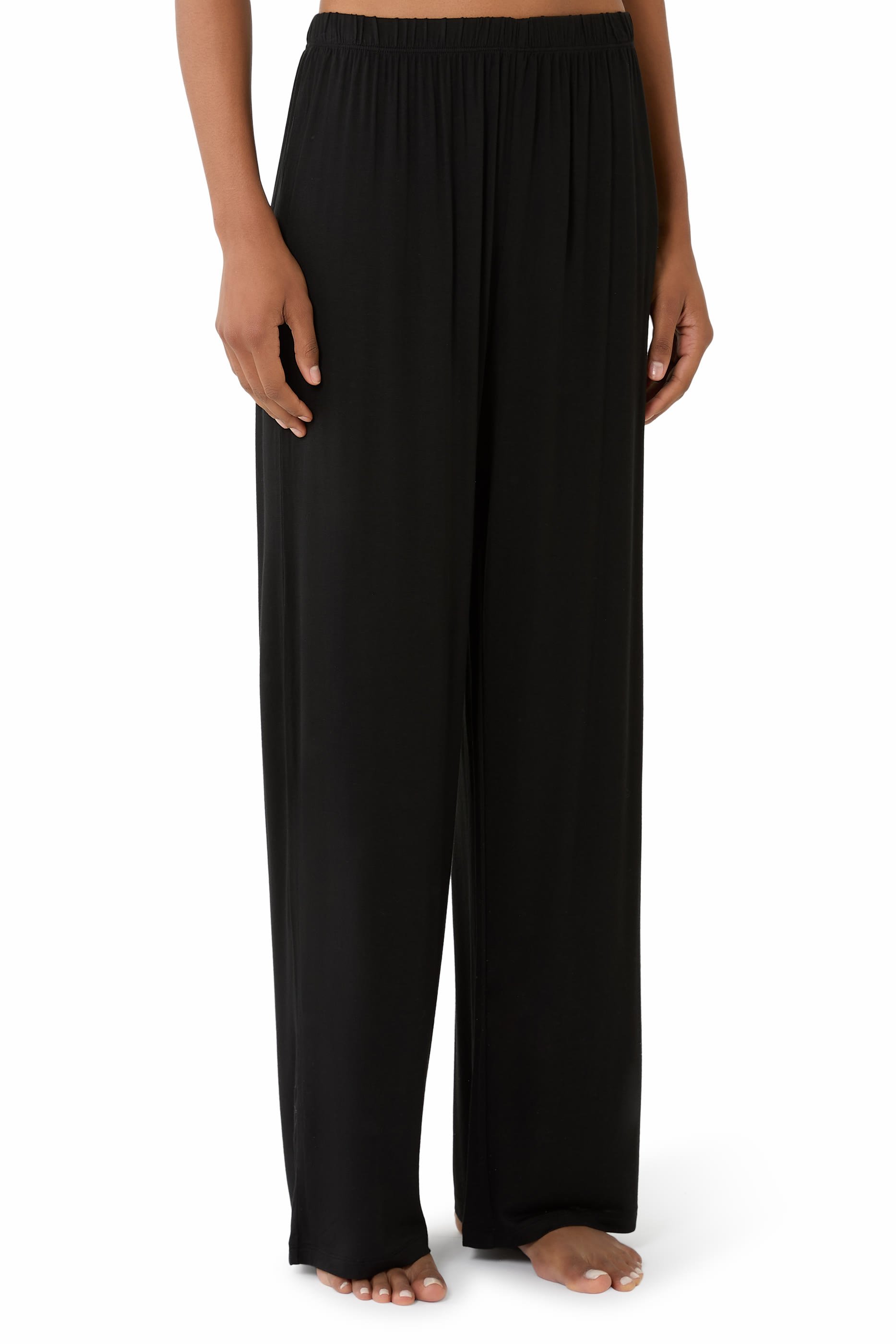  Jersey Chiffon Detail V-Neck Pajama Set 