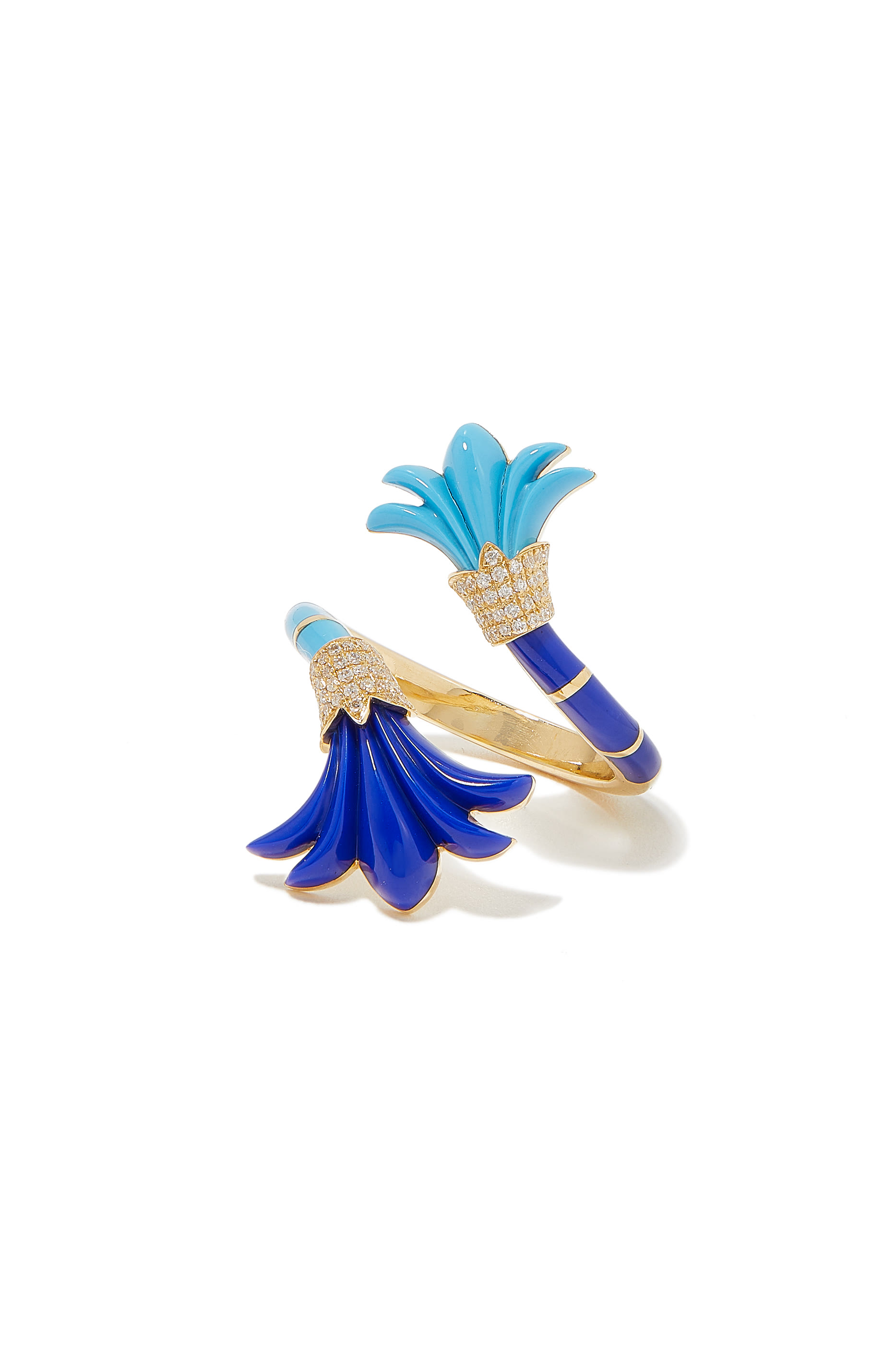 Psychedeliah On A Vine Pinky Ring, 18k Yellow Gold with Diamonds, Lapis Lazuli & Turquoise