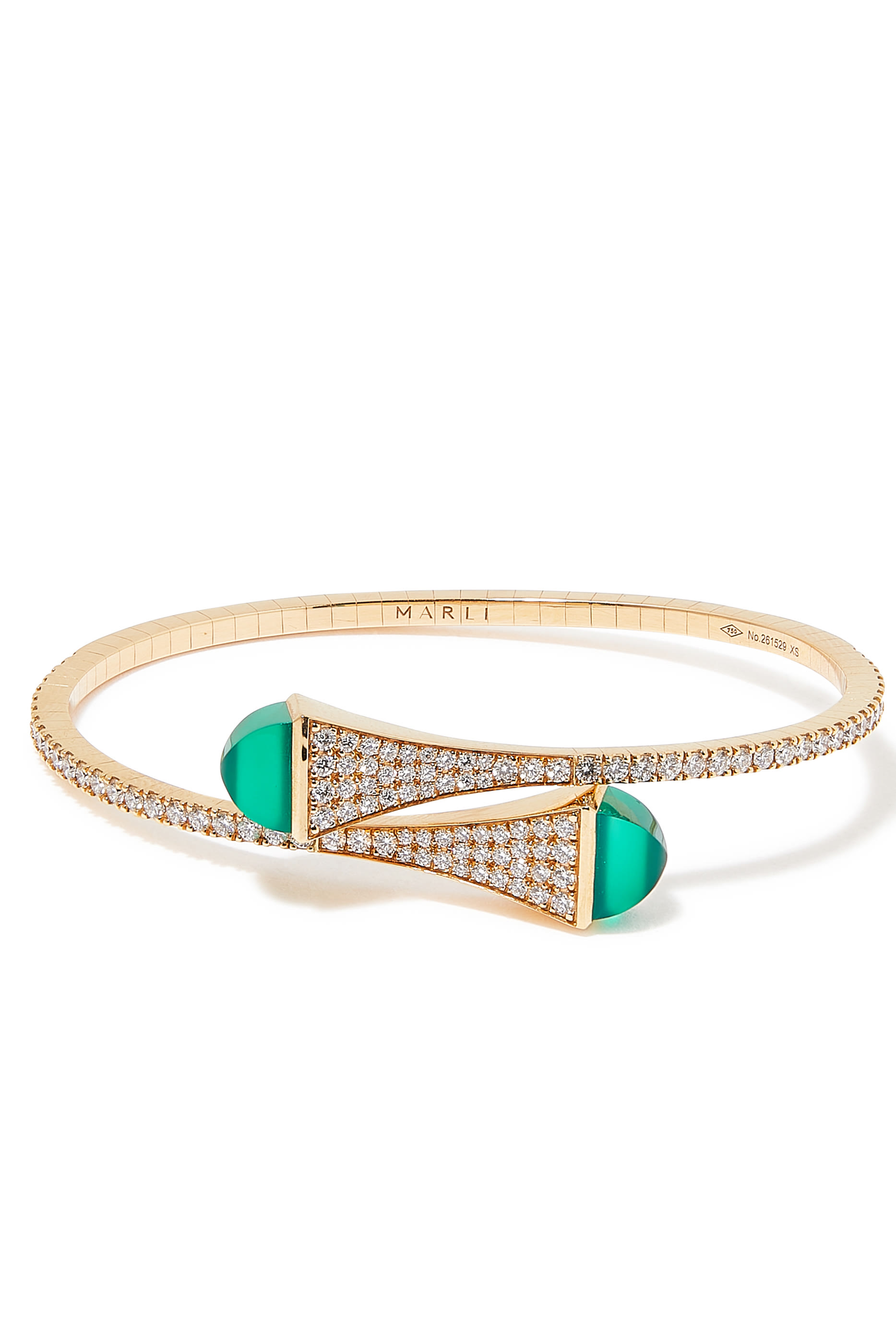 Cleo Slip-On Bracelet, 18k Pink Gold with Diamonds & Green Agate