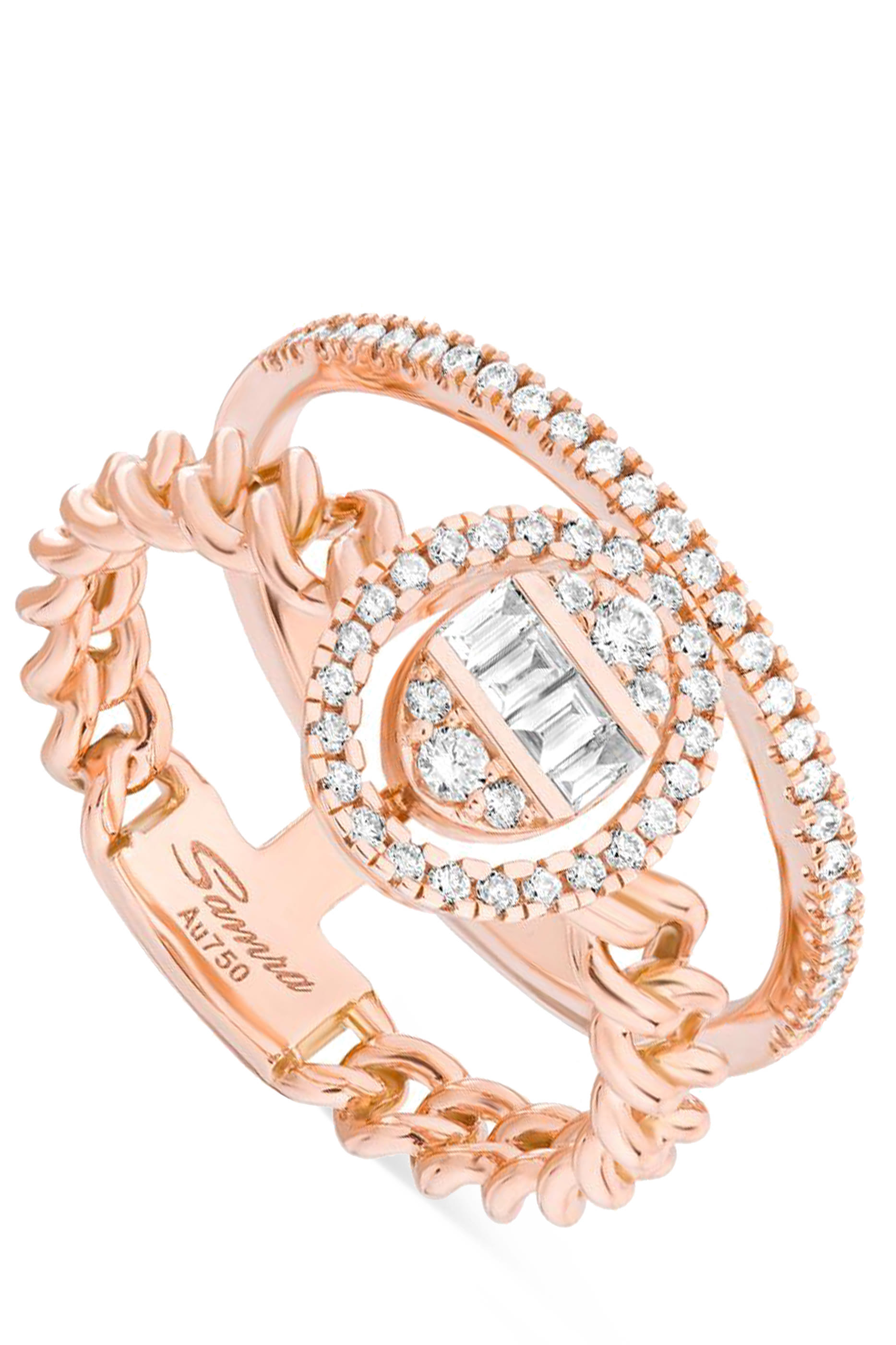 Quwa Double Oval Ring, 18k Pink Gold & Diamonds