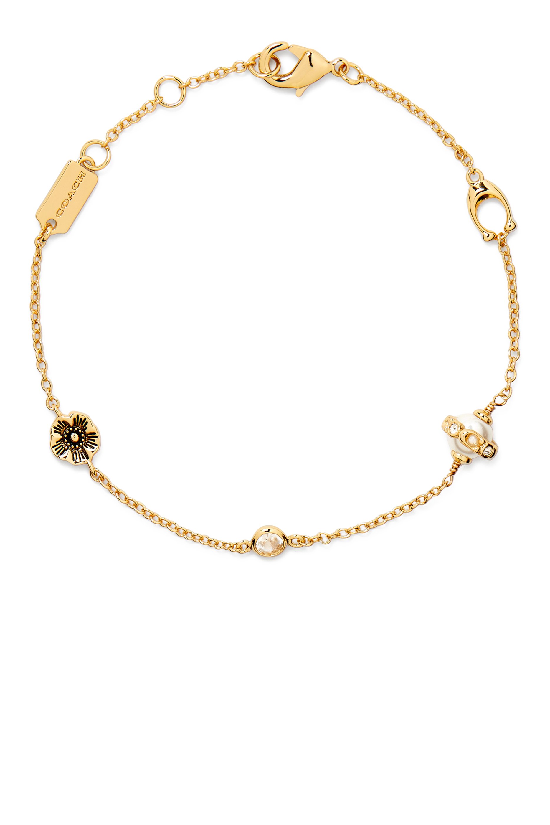 Pearl Orb Flex Bracelet, Plated Brass, Glass & Cubic Zirconia