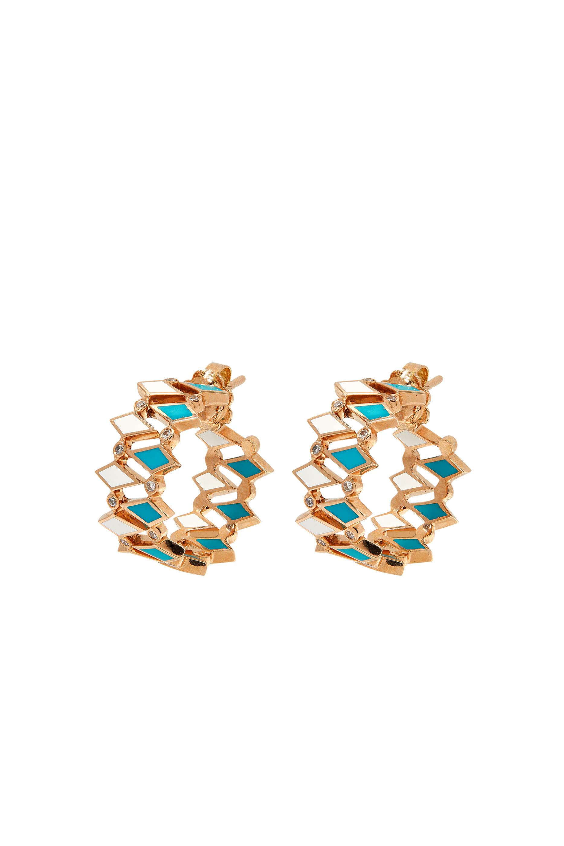 Mosaic Double Hoop Earrings, 18k Rose Gold with Diamonds