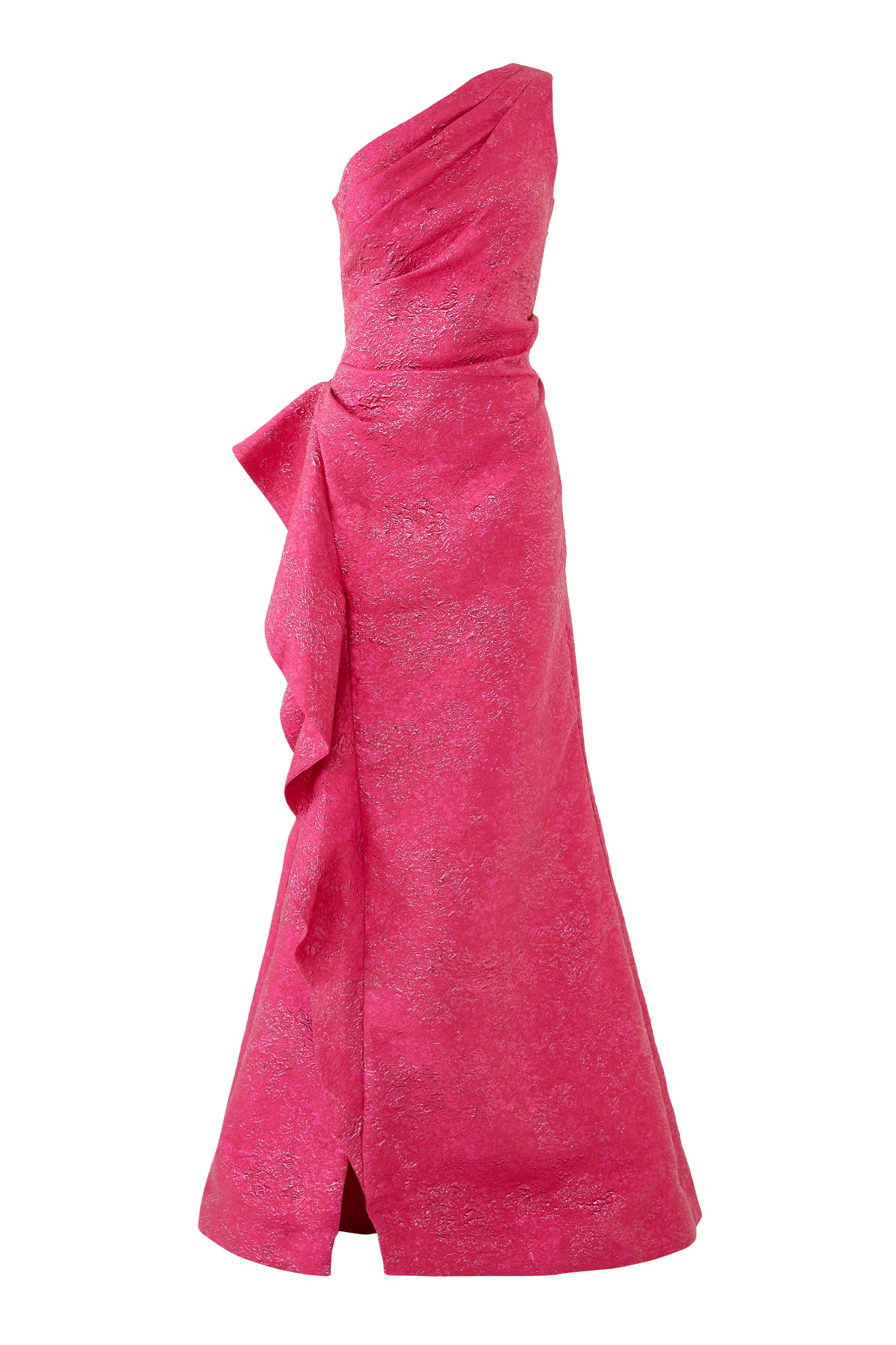 Jacquard Side Ruffle One Shoulder Gown