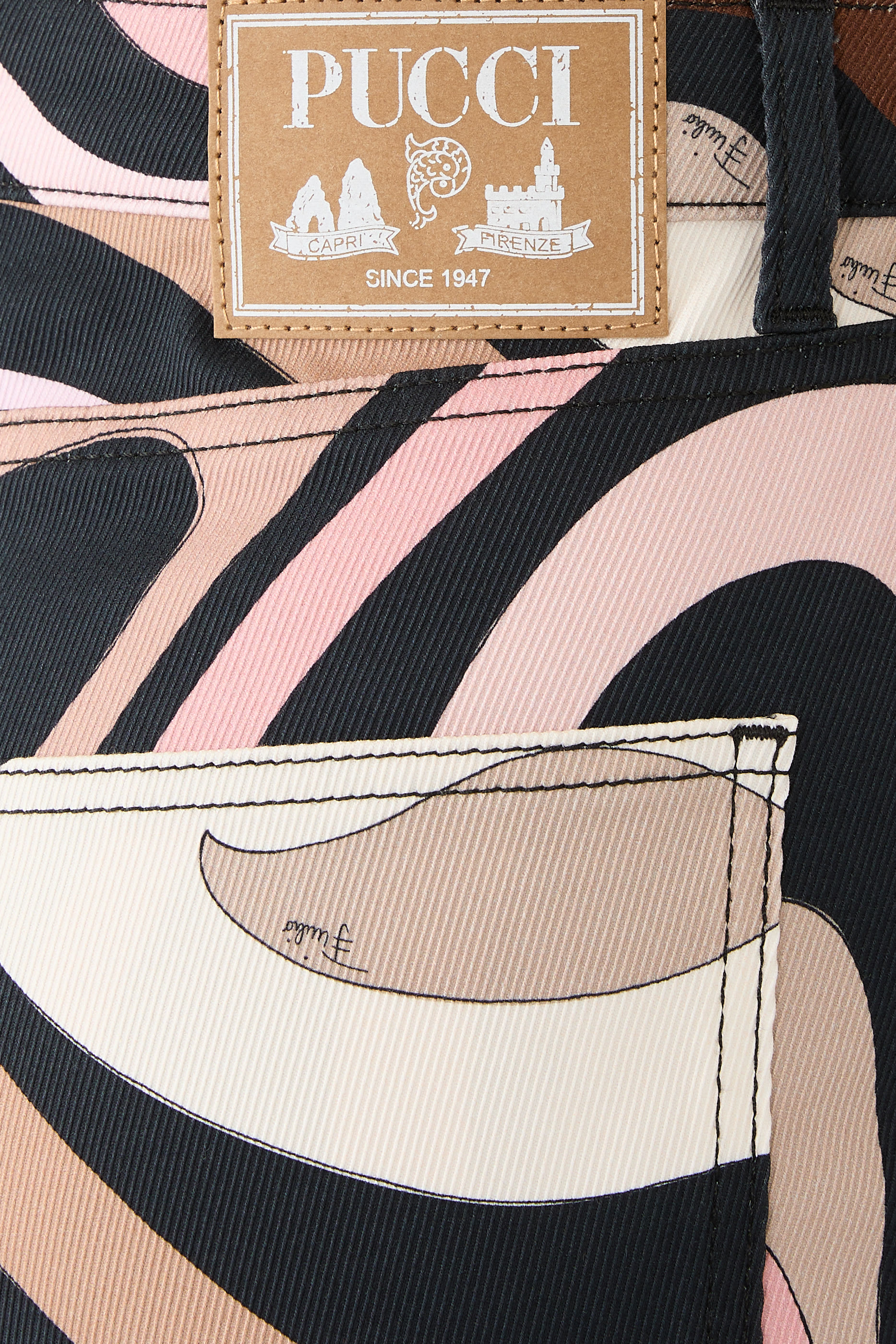 Marmo Print Straight Silk Twill Pants