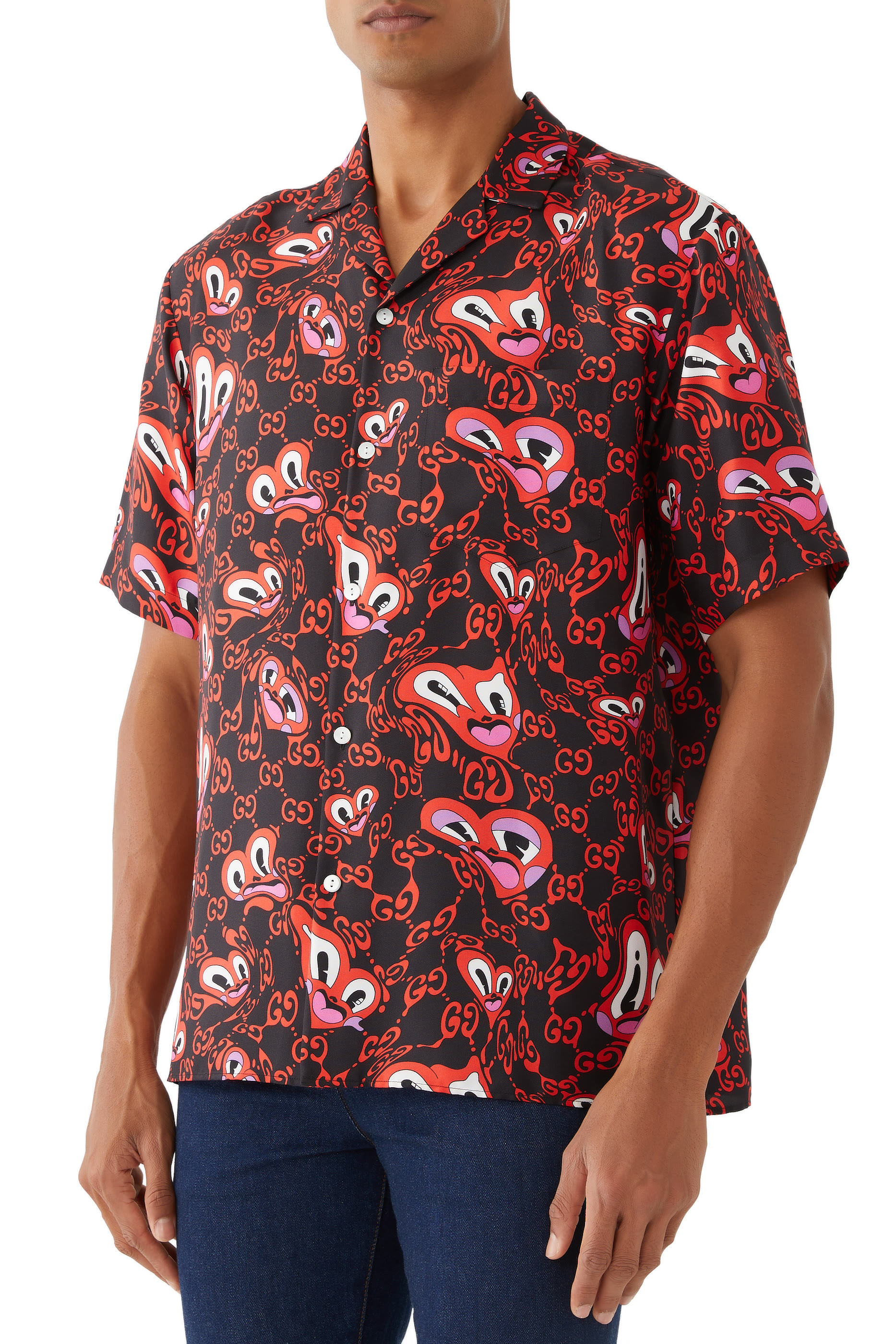 GG Hearts Silk Bowling Shirt