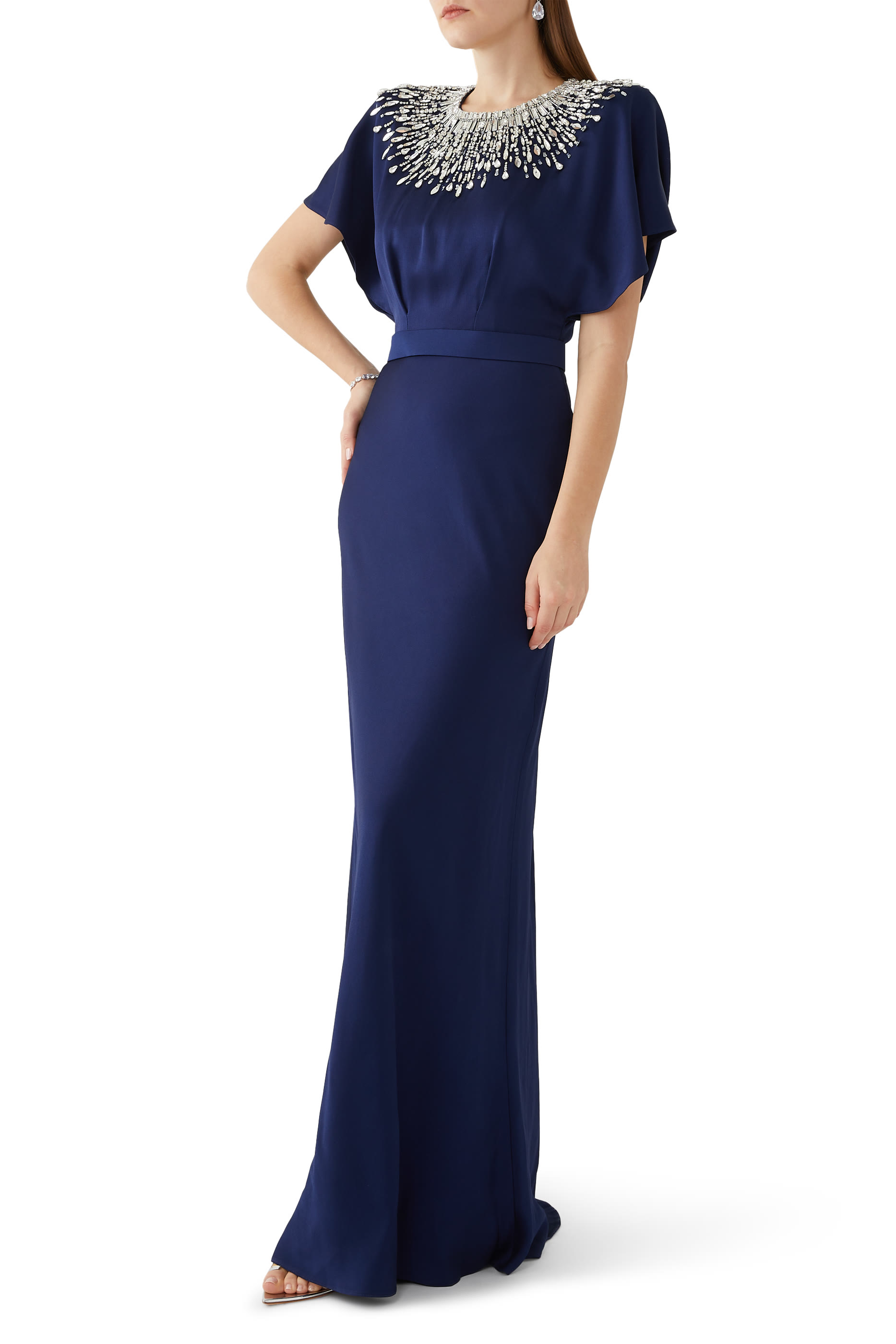 Short Sleeve Beaded Gown