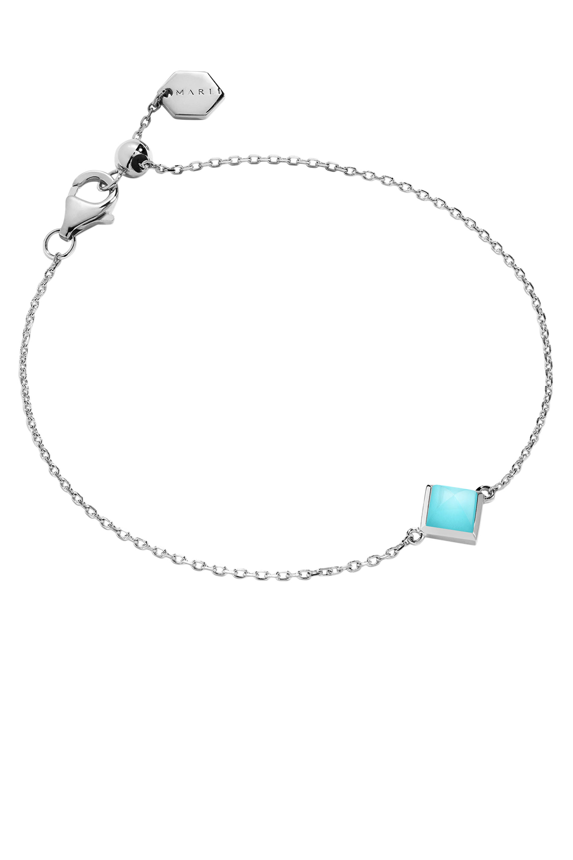 Cleo Pyramid Bracelet, 18K White Gold & Sea Blue Chalcedony