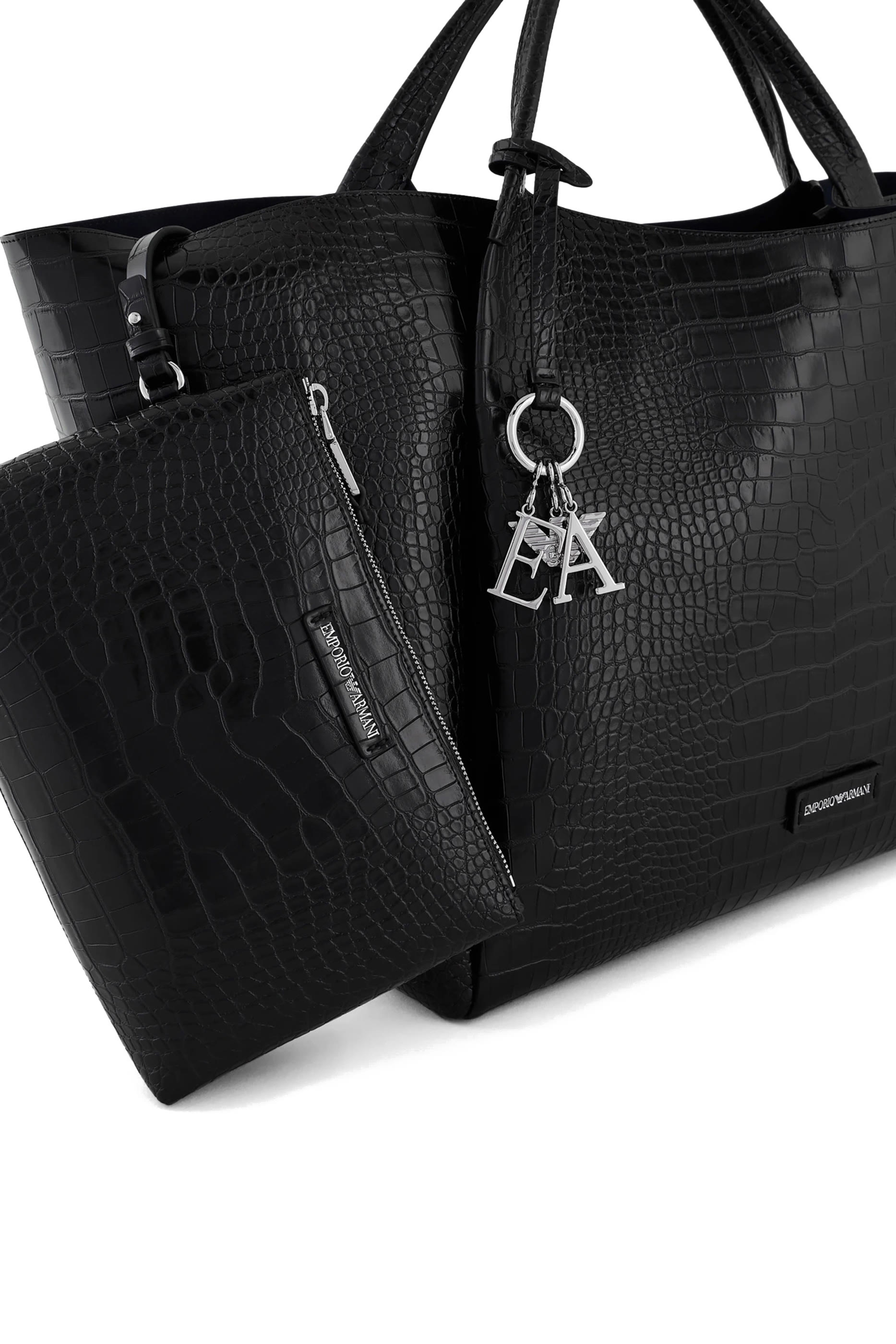 Croc-Embossed Faux Leather Shopping Tote Bag