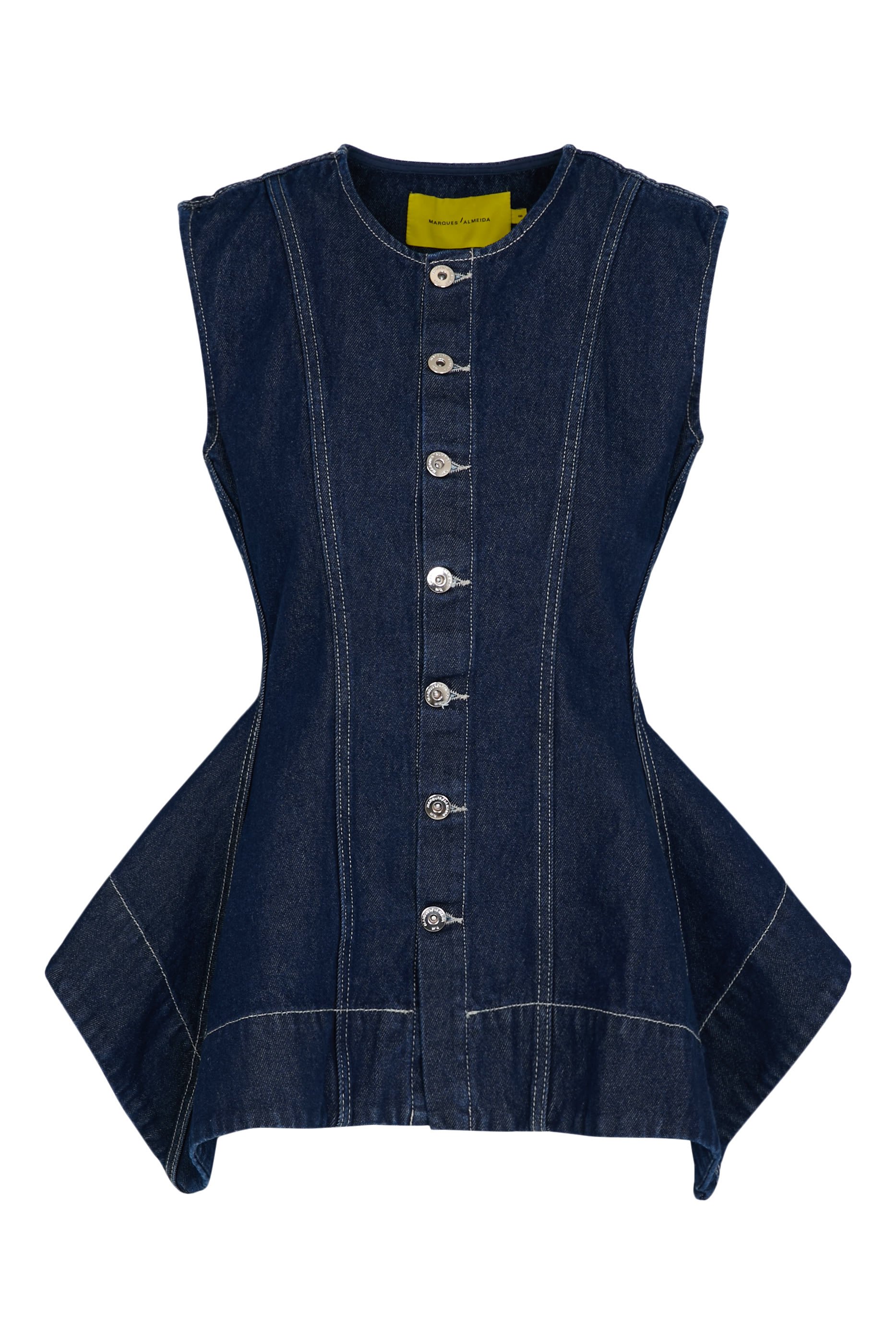 Button-Up Denim Peplum Vest