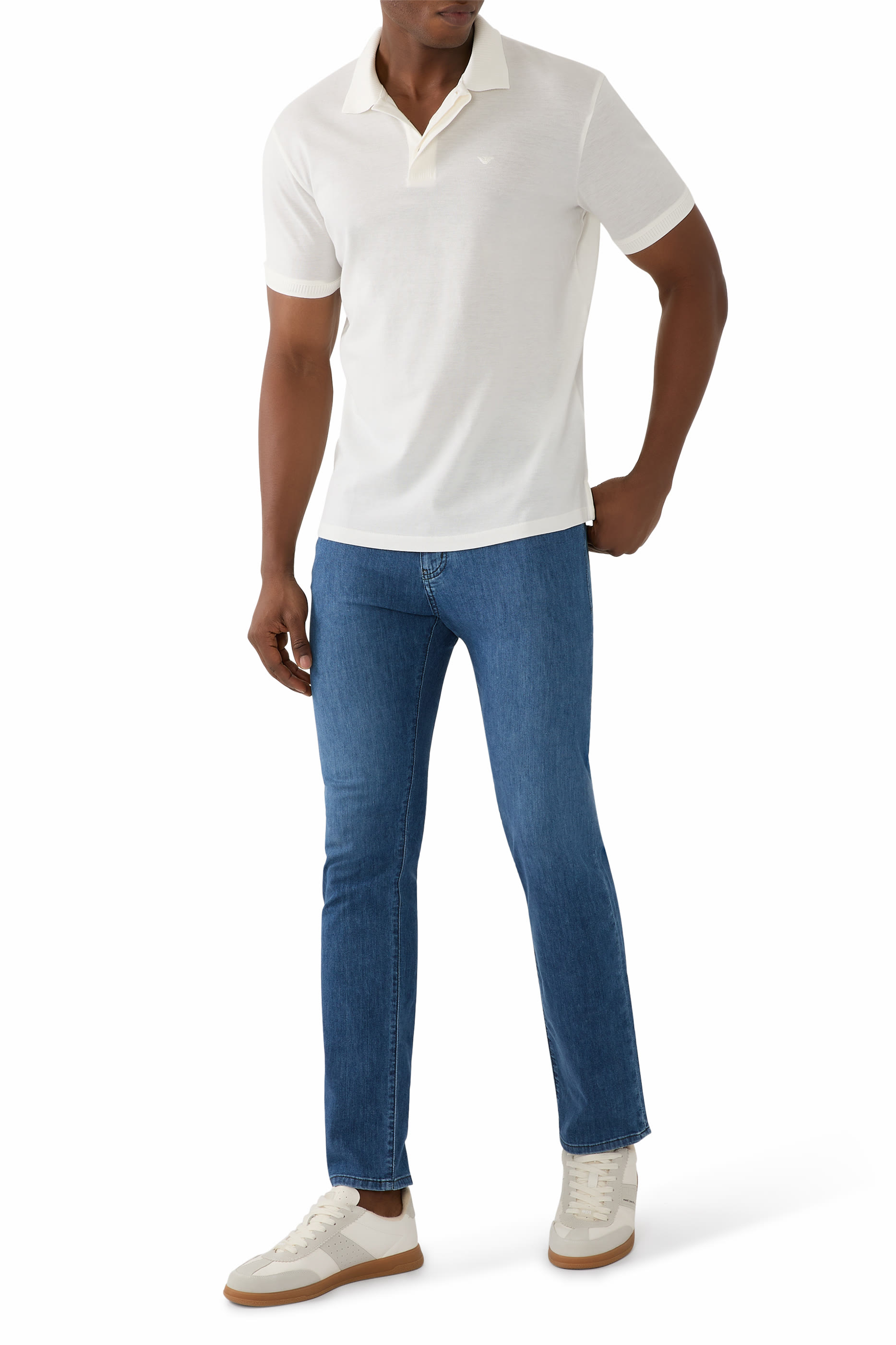 Micro Eagle Logo Ribbed Collar Polo Shirt