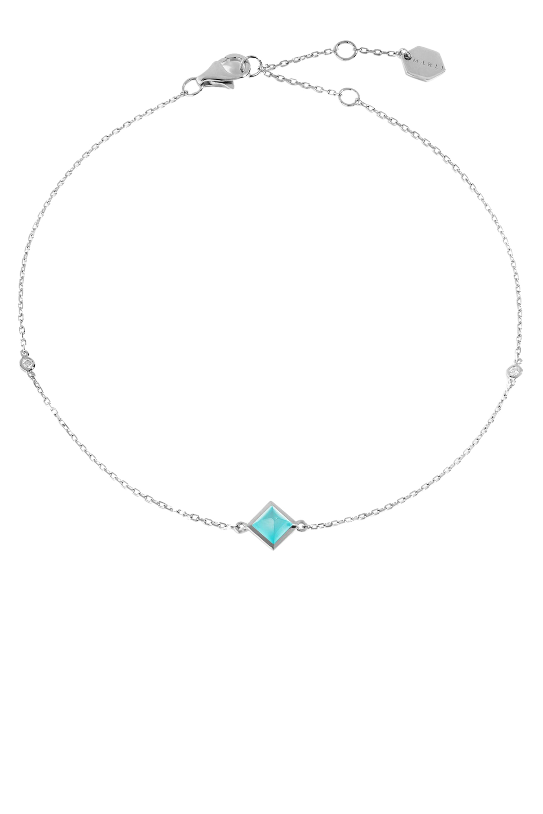 Cleo Pyramid Anklet,  18k White Gold with Diamonds & Blue Chalcedony