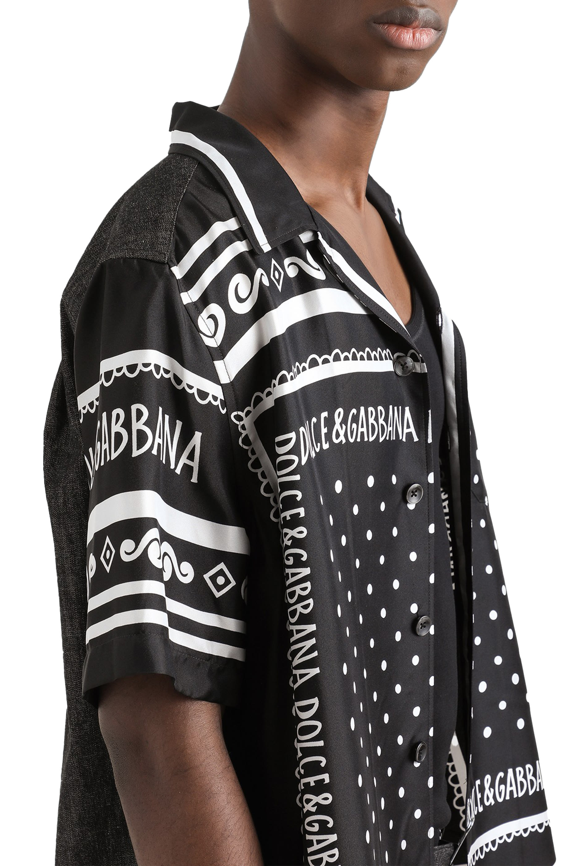 Printed Silk and Denim Shirt