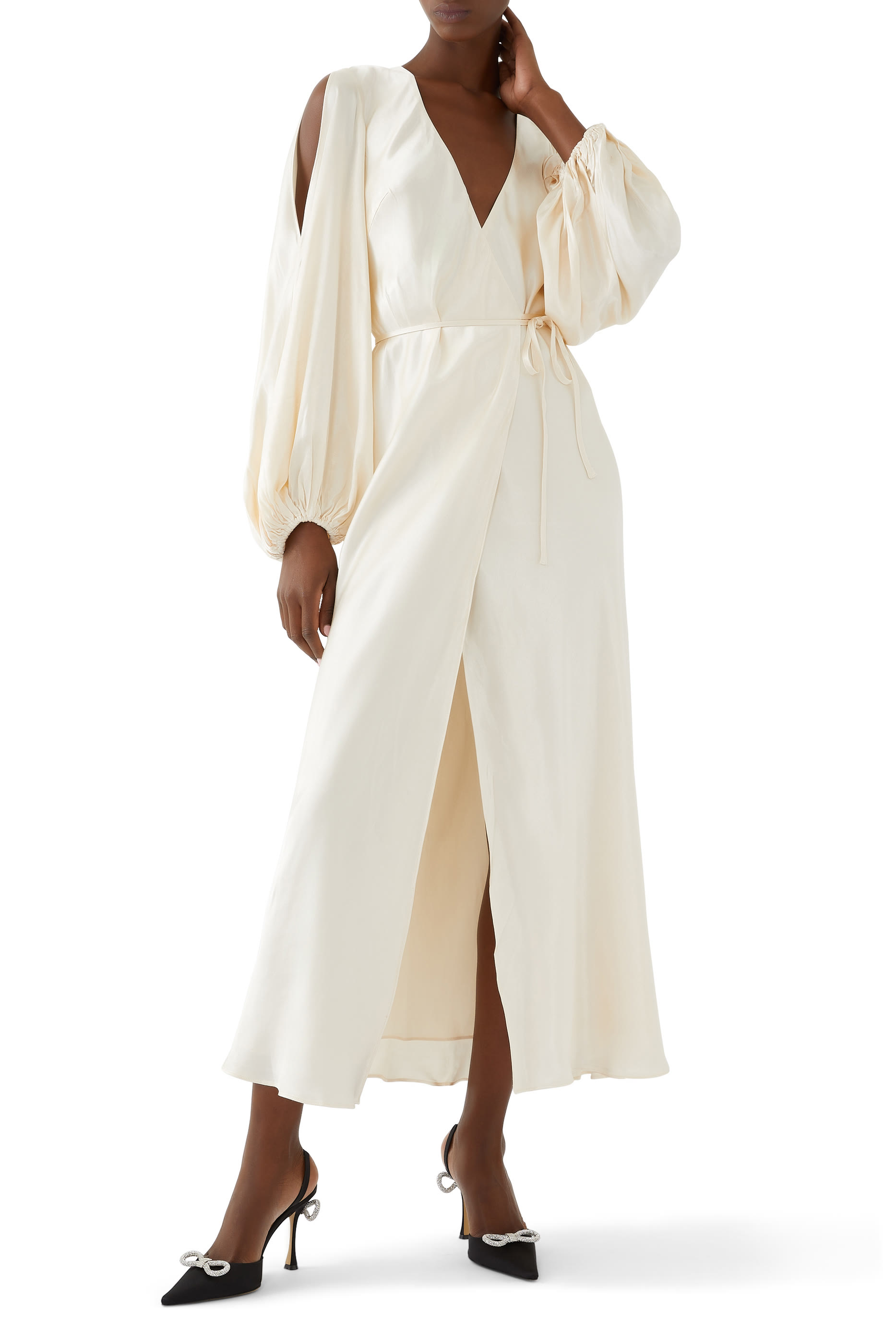 La Lune Full Sleeve Wrap Midi Dress