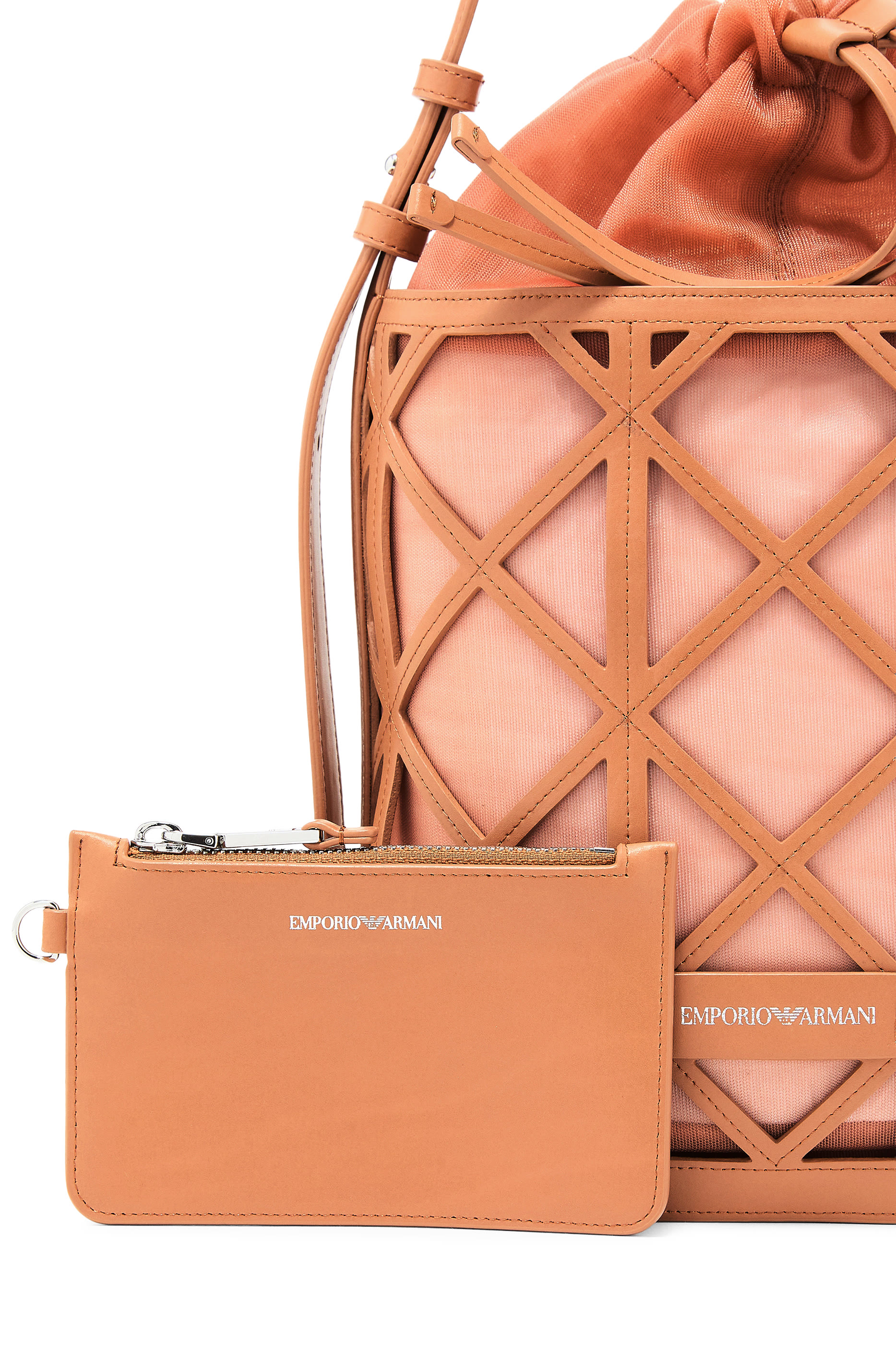 Logo Leather and Mesh Bucket Bag