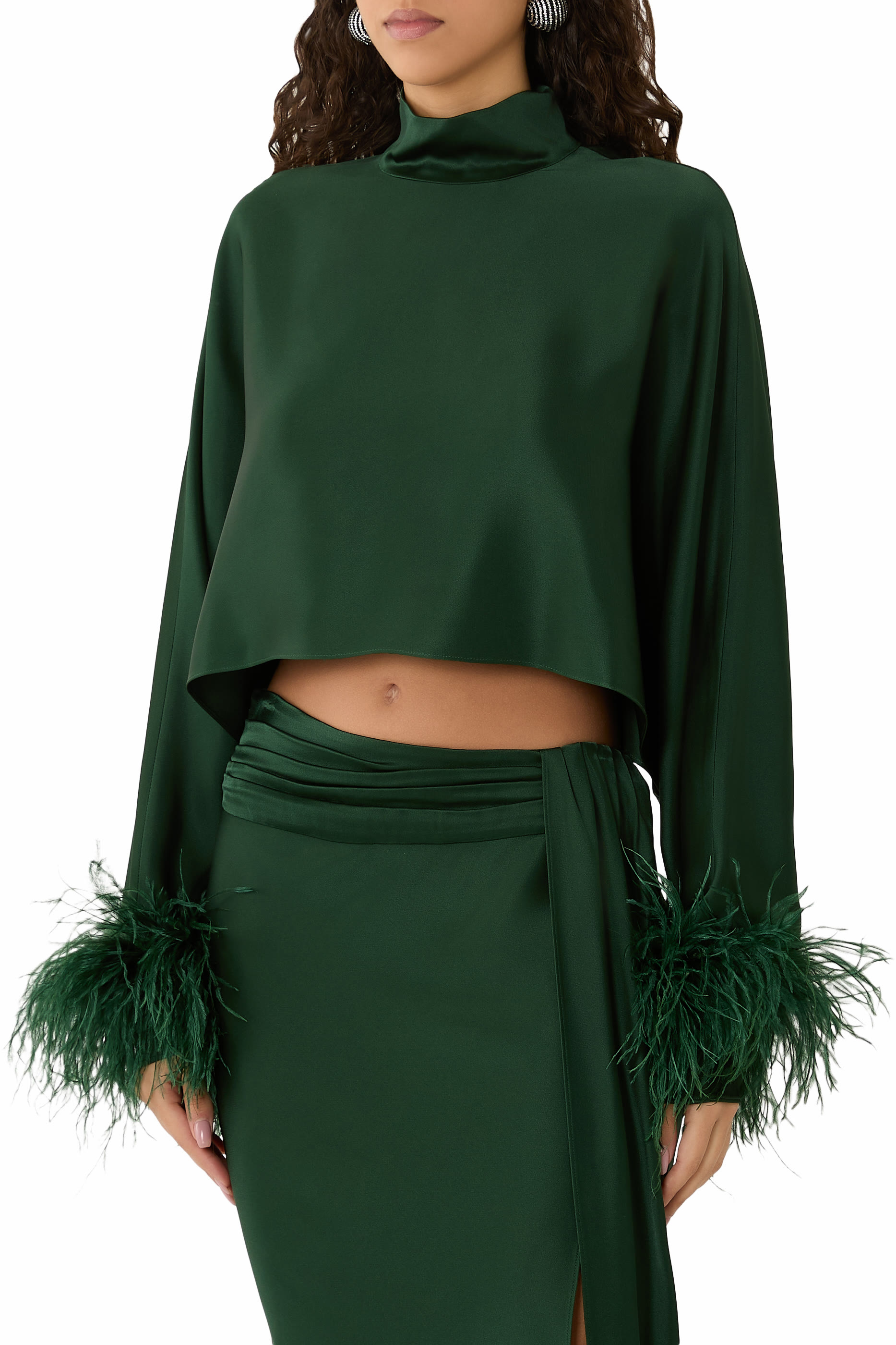 Feathers Satin Caftan Top