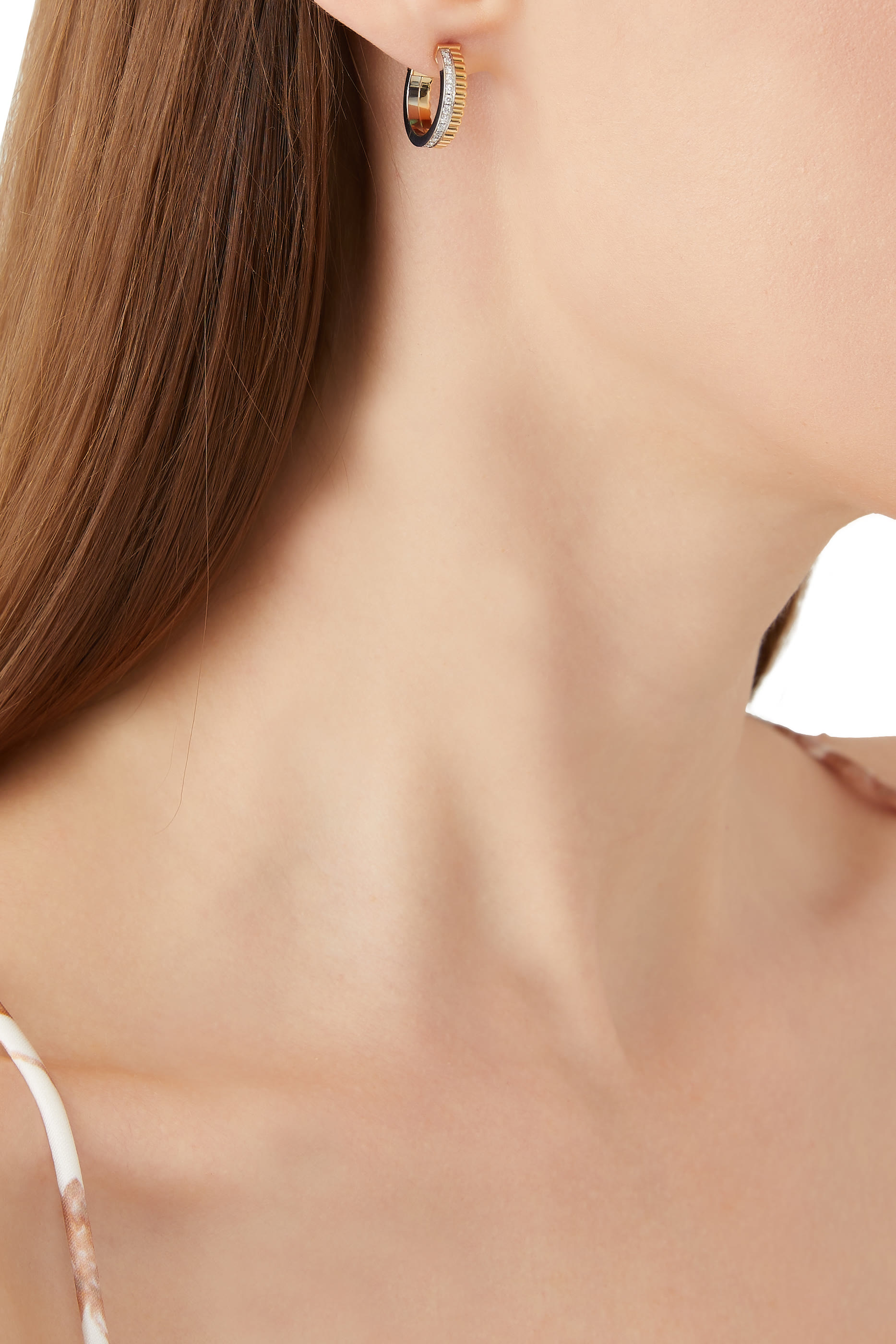 Quatre Hoop Earrings, 18k Mixed Gold & Diamonds