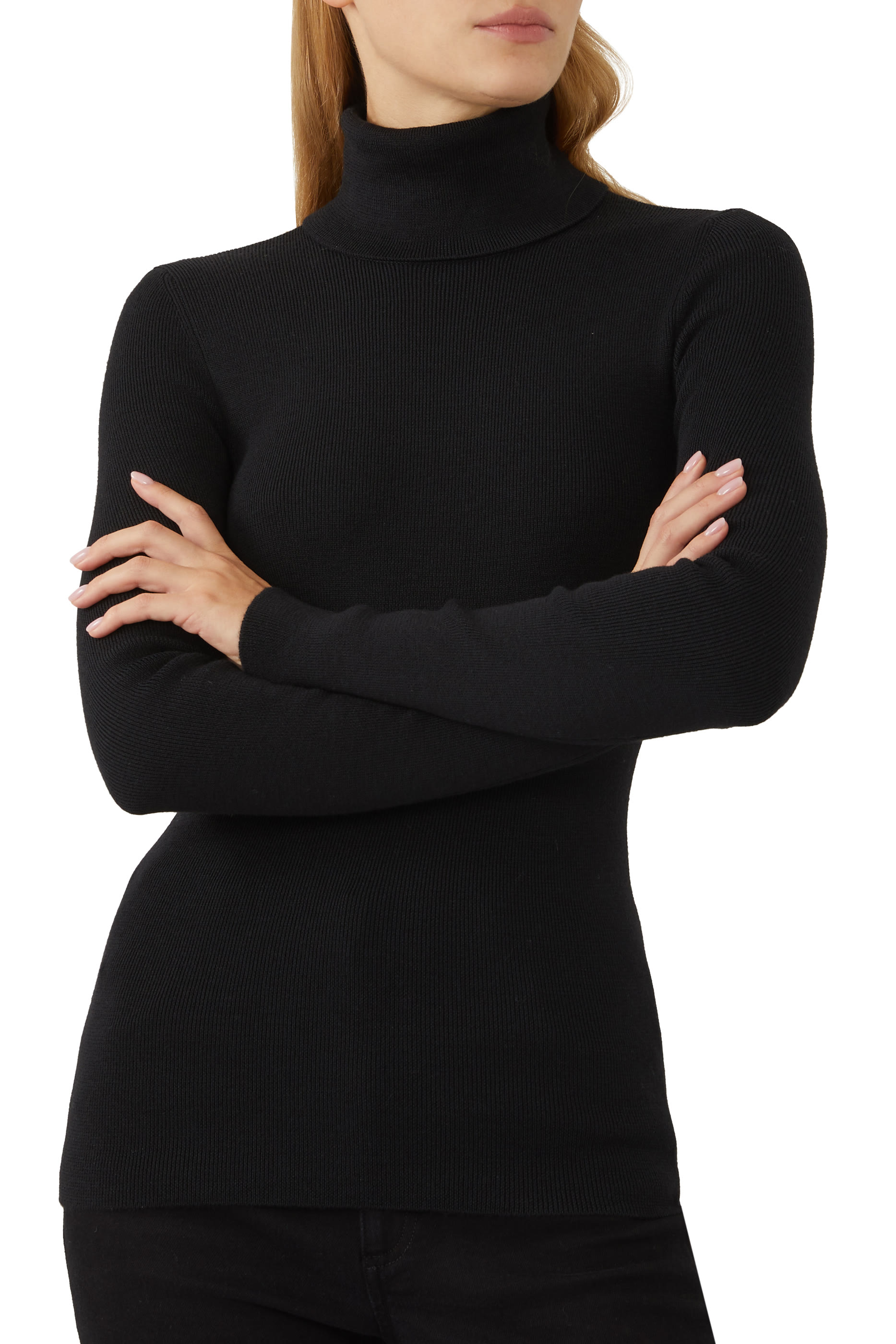 Fine Rib Knit Wool Turtleneck