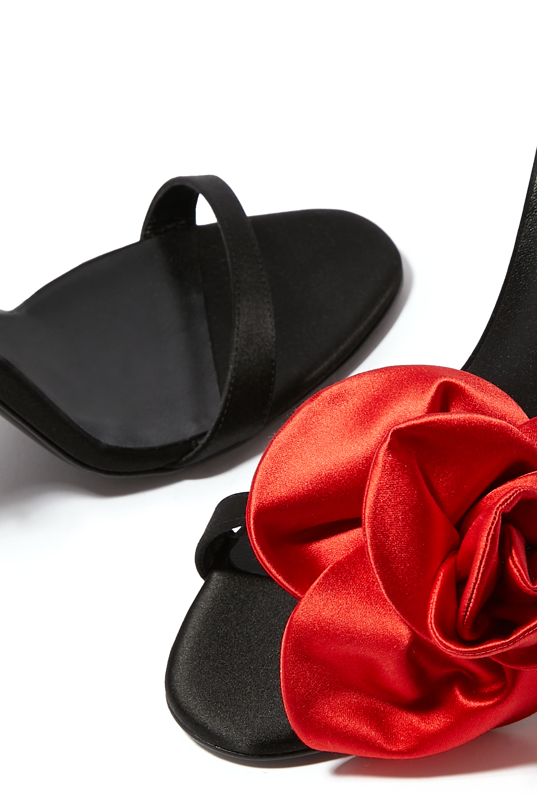 Double Red Flower 105 Satin Sandals