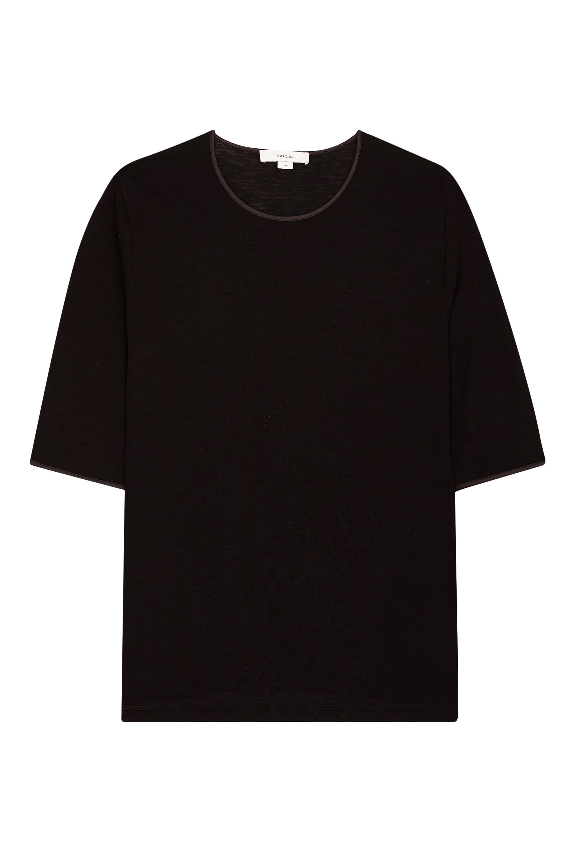 Satin-Trim Wool Elbow-Sleeve T-Shirt 