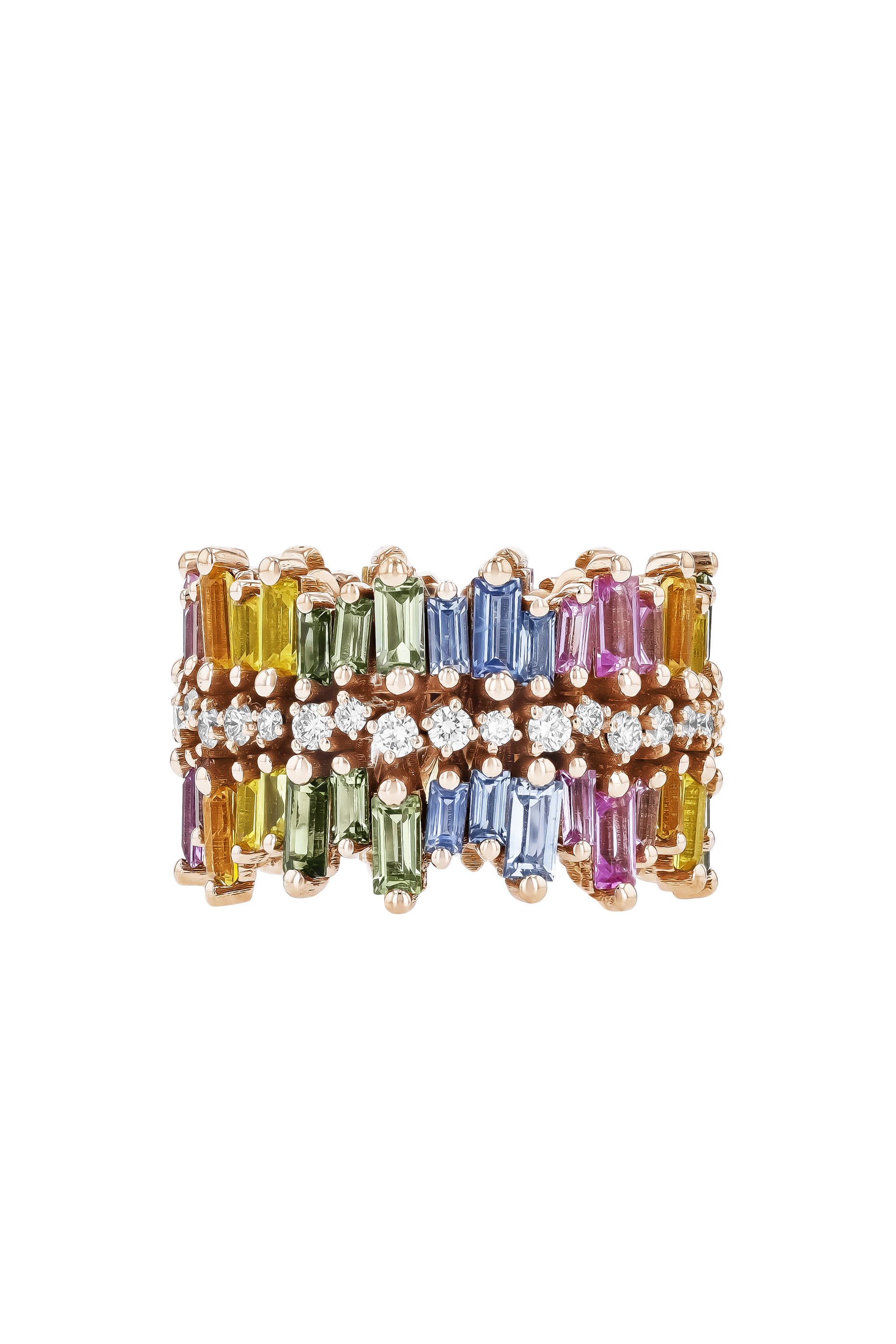 Shimmer Alaia Rainbow Eternity Band Ring, 18k Rose Gold & Sapphire, Diamonds