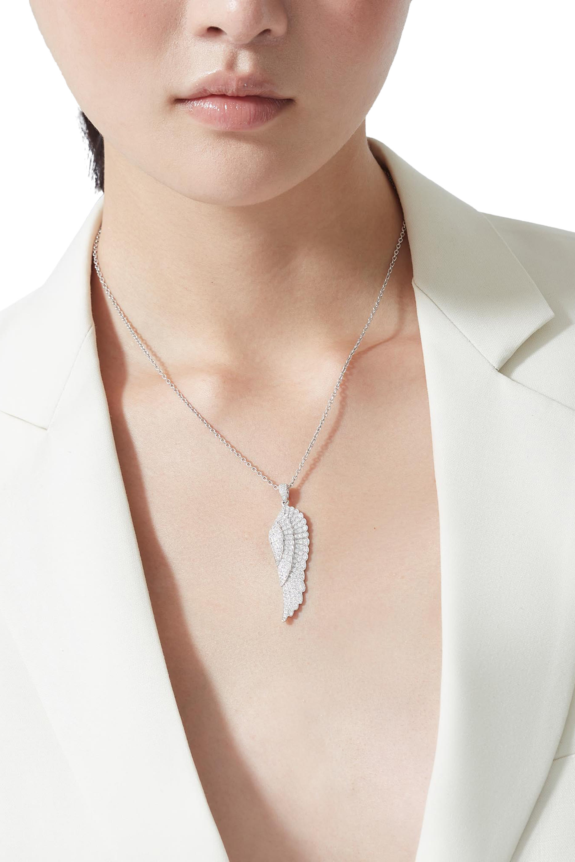 Wings Classic Medium Icons Diamond Pendant in 18K White Gold