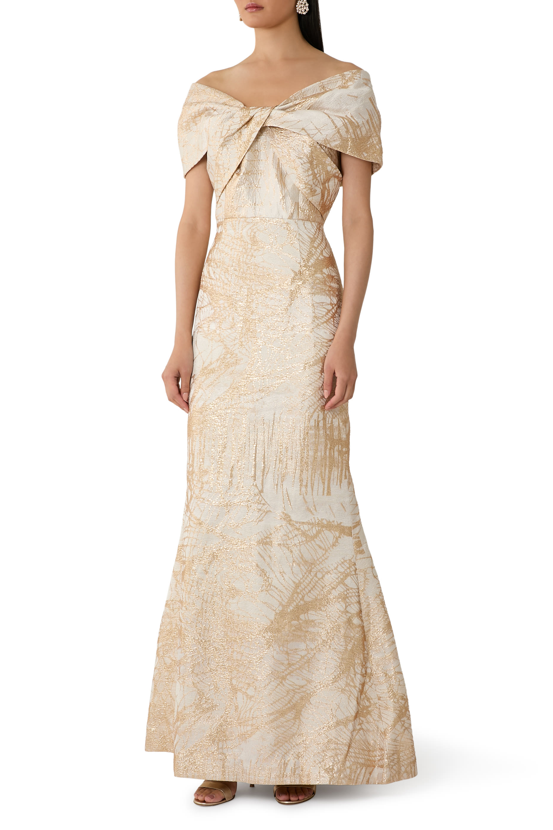 Metallic Jacquard Twist Mermaid Gown