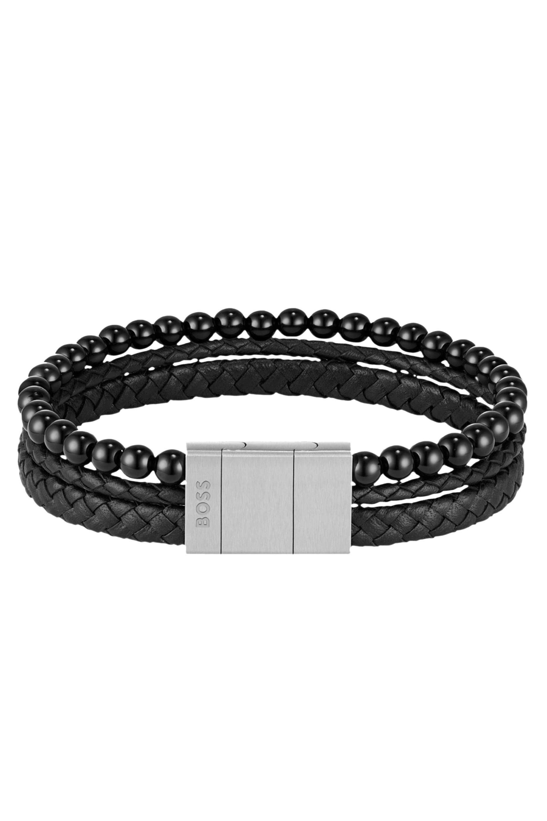 Tiger Beads and Braided Cuff, Leather & Beads