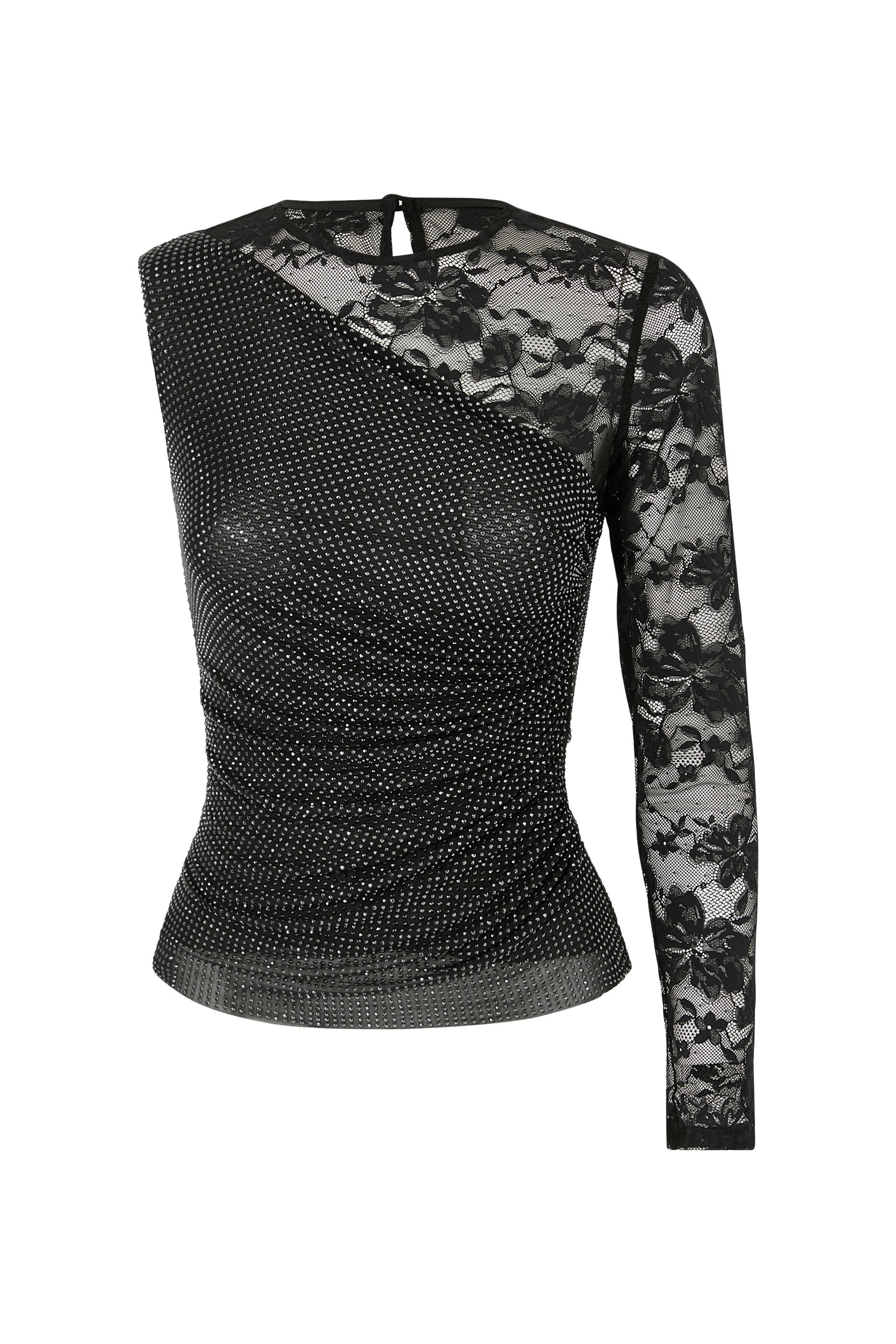 Rhinestone Lace Sleeve Top