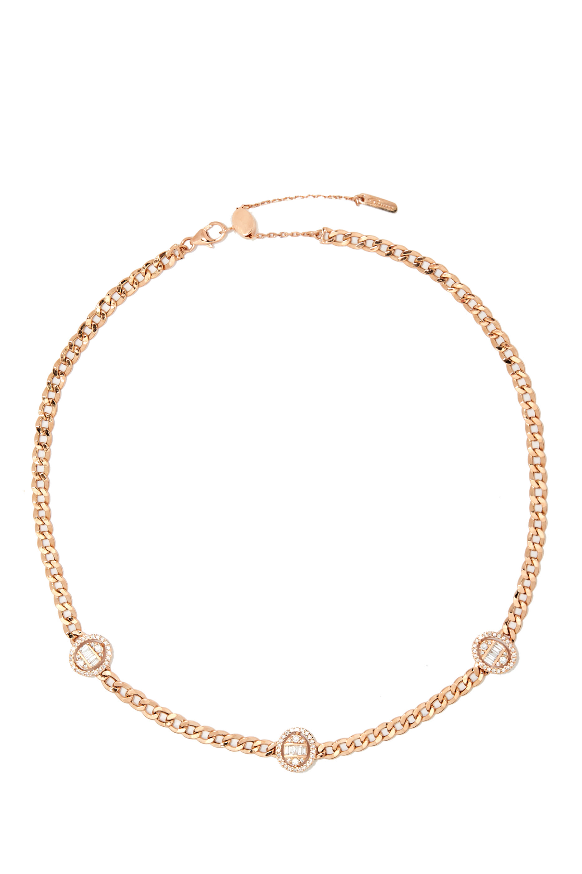 Quwa Three Oval Necklace, 18K Rose Gold & Diamonds