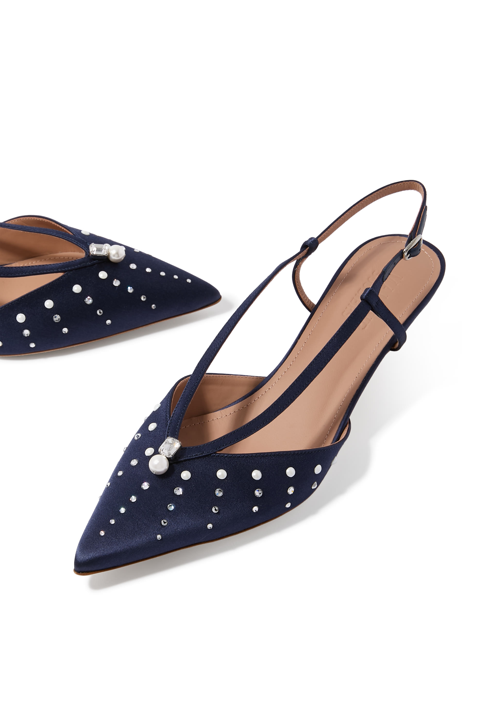 Moore 70 Pearl-Embellished Satin Mules