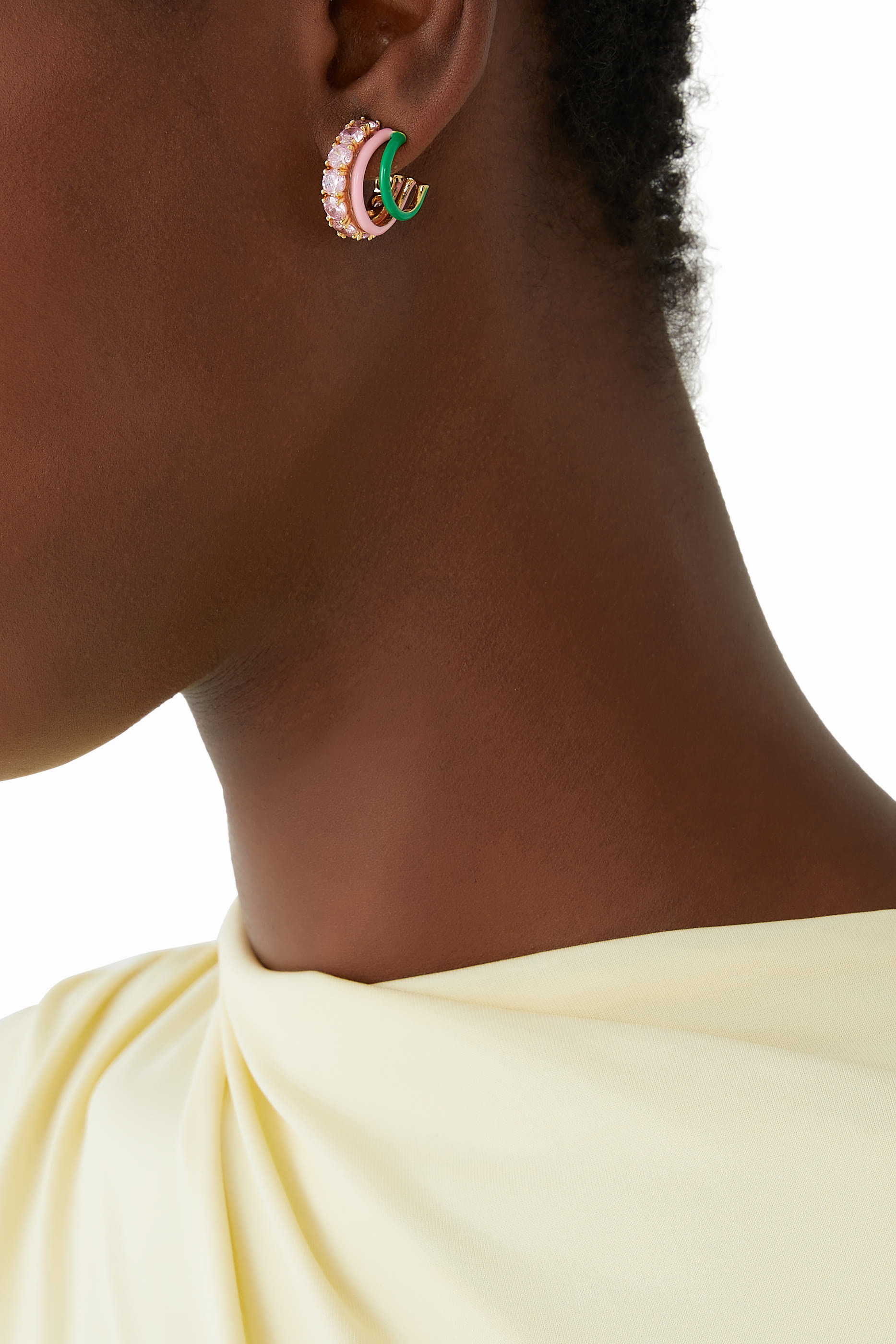 Hint of Shimmer Stacking Huggies, Brass & Cubic Zirconia, Enamel, Titanium Posts