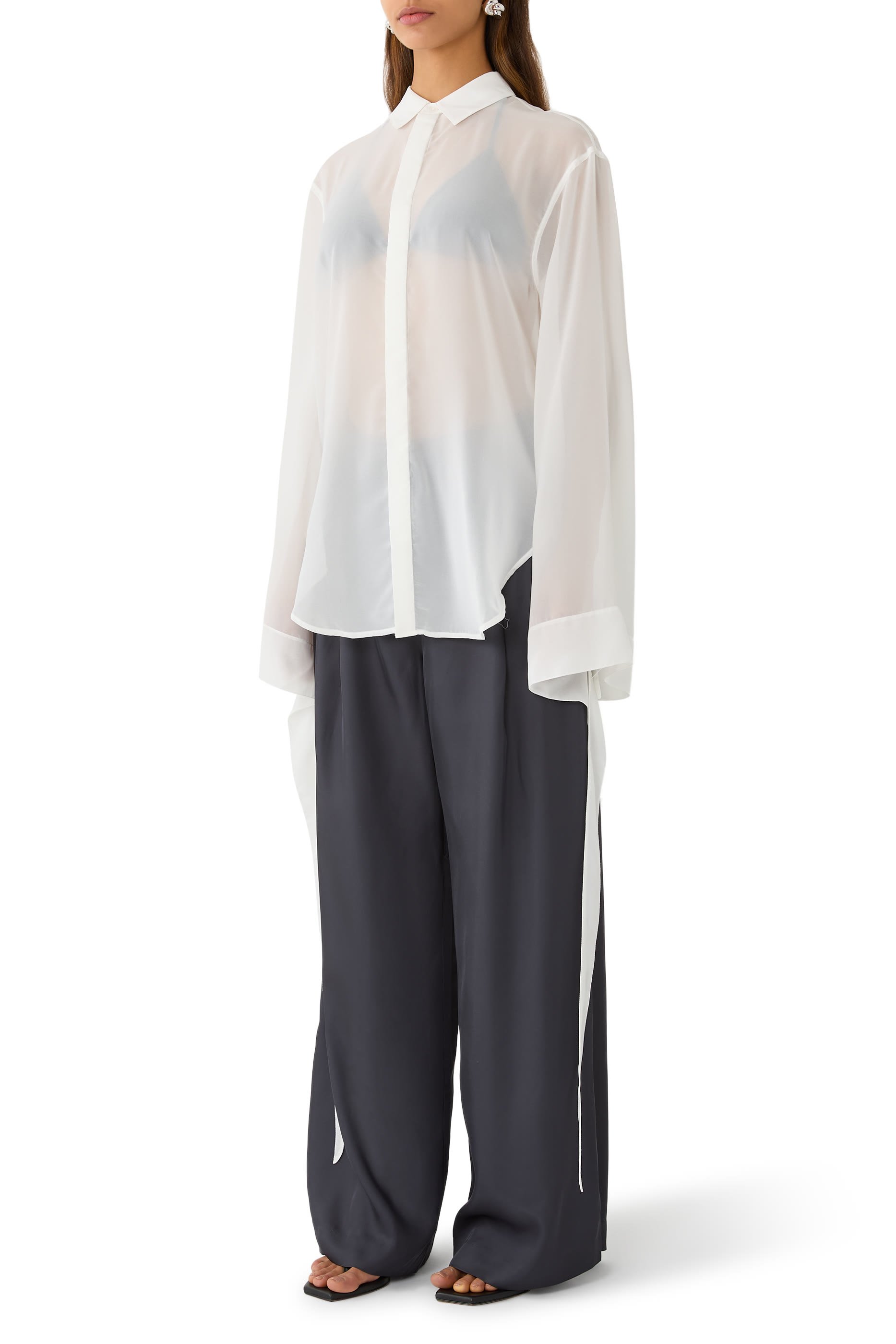 Verlin Sheer Chiffon Tie Cuff Shirt