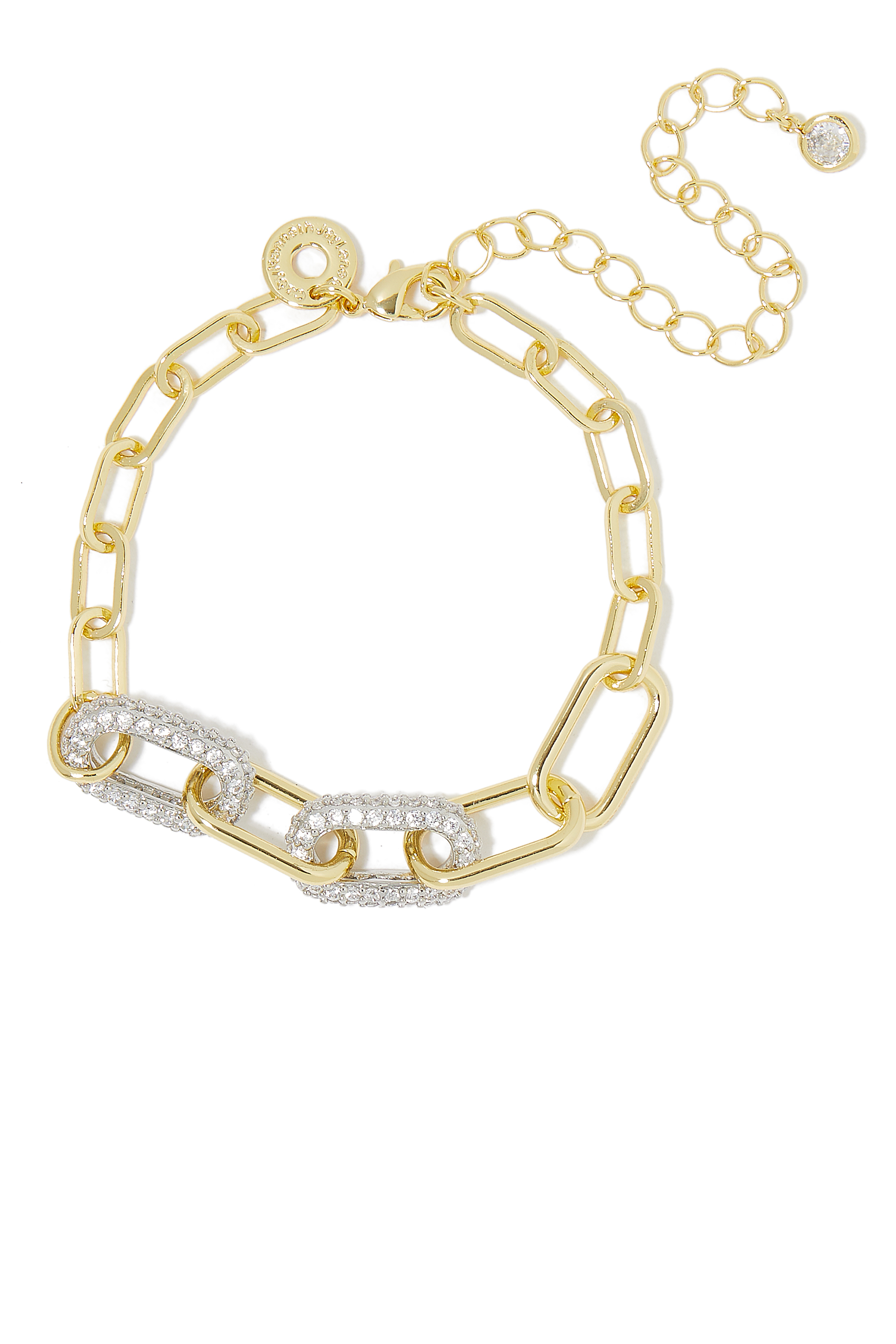 Pav&eacute; Link Bracelet, 18k Gold & Rhodium Plated Brass
