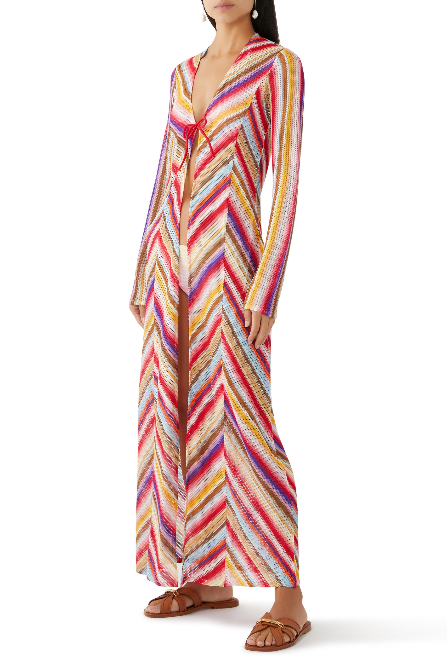 Mare Striped Raschel Long Sleeve Maxi Cardigan