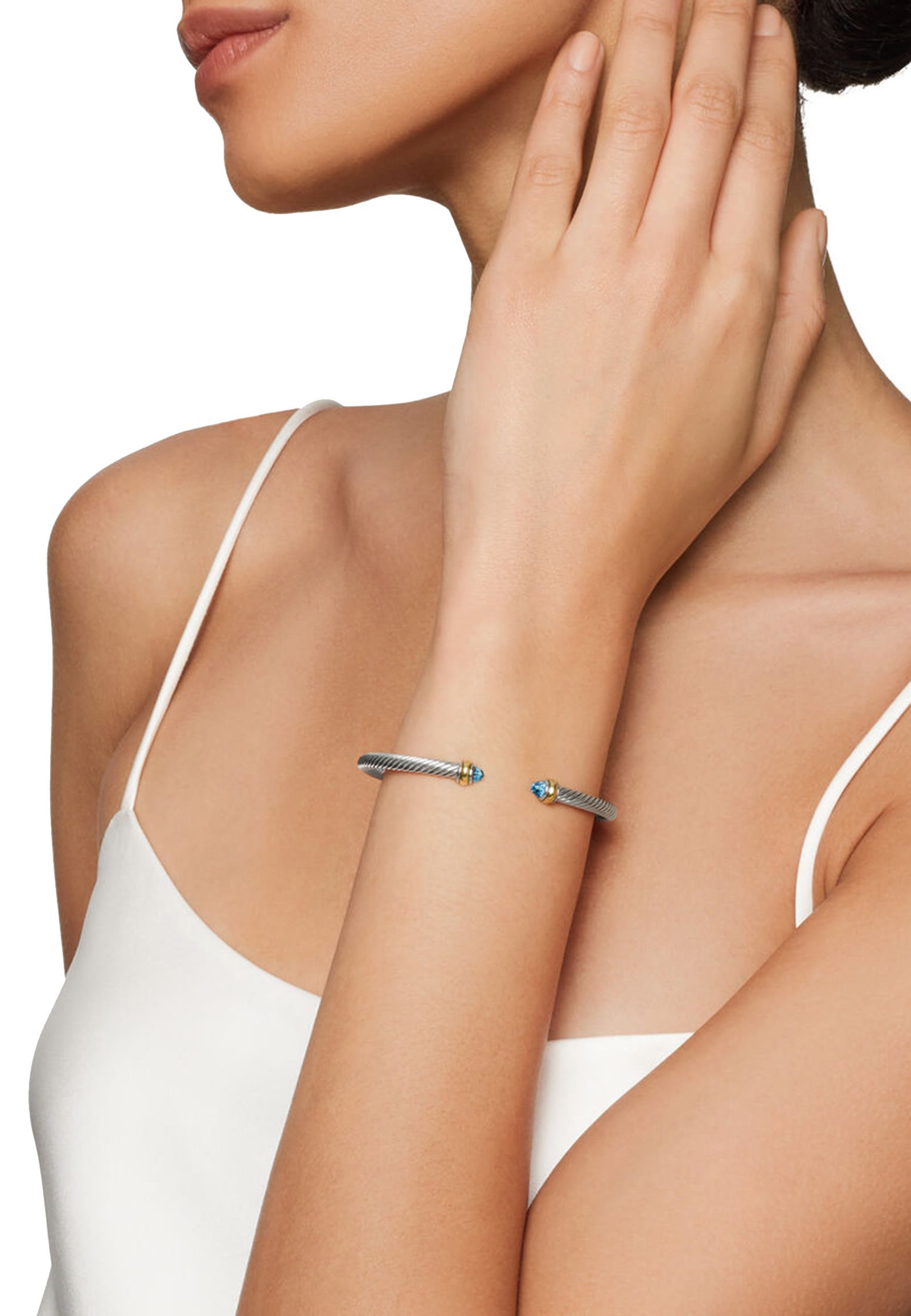 Classic Cable Bracelet, 18K Yellow Gold with Sterling Silver & Blue Topaz