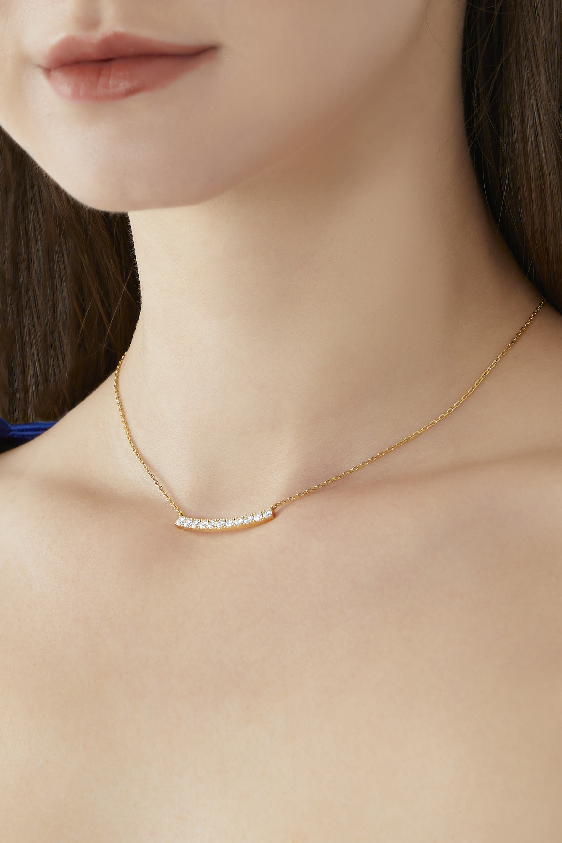 Curved Large Chain Necklace , 18k Yellow Gold & Diamonds